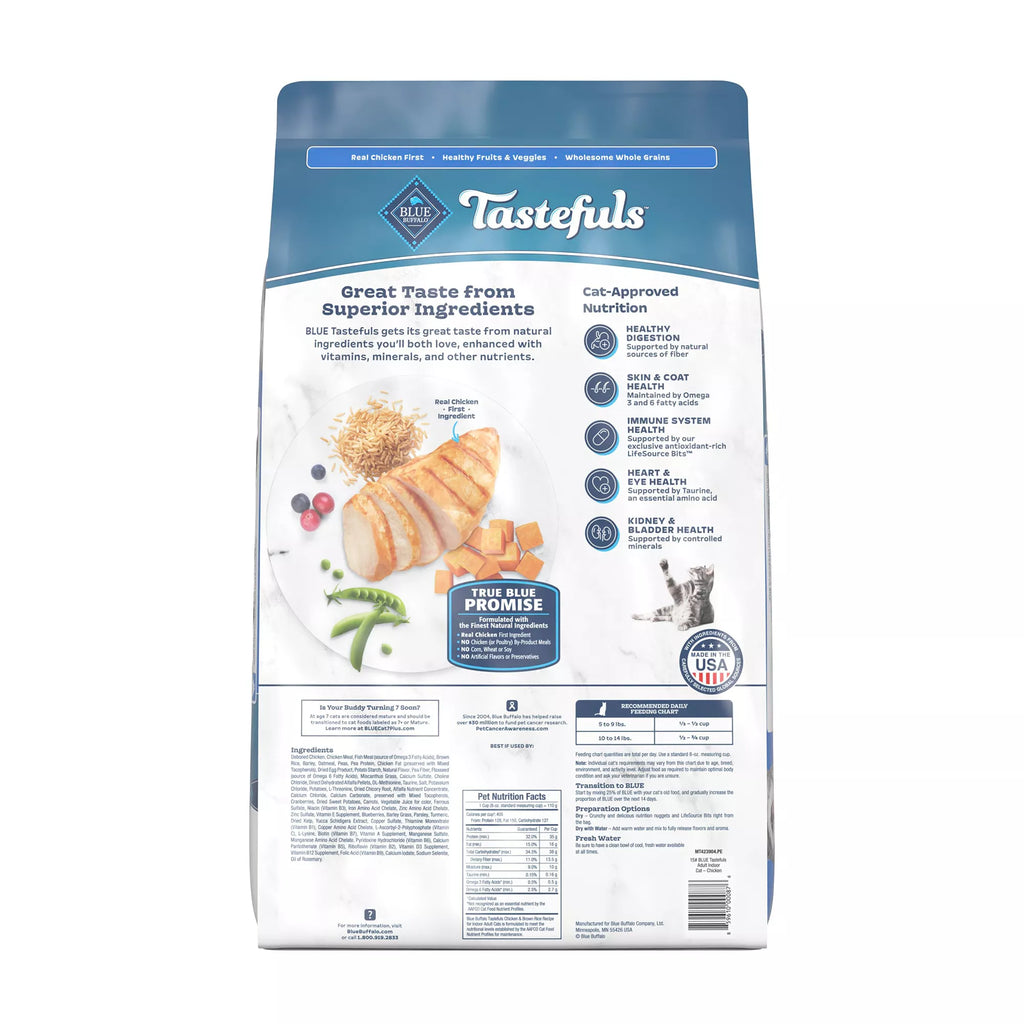 Blue Buffalo Tastefuls Indoor Health Adult Dry Cat Food - Natural Pet Food, Chicken & Brown Rice