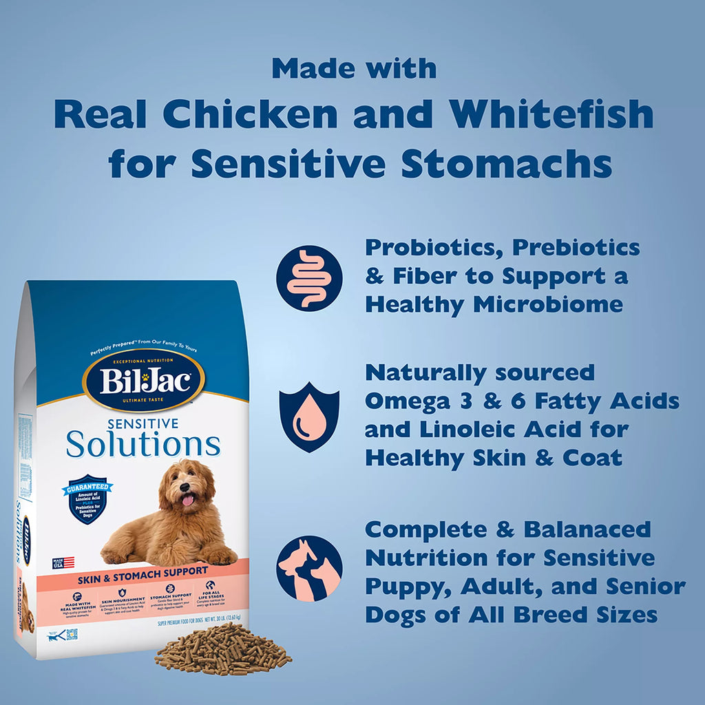 Bil-Jac Sensitive Solutions Skin & Stomach Support All Life Stage Dry Dog Food - Chicken & Whitefish