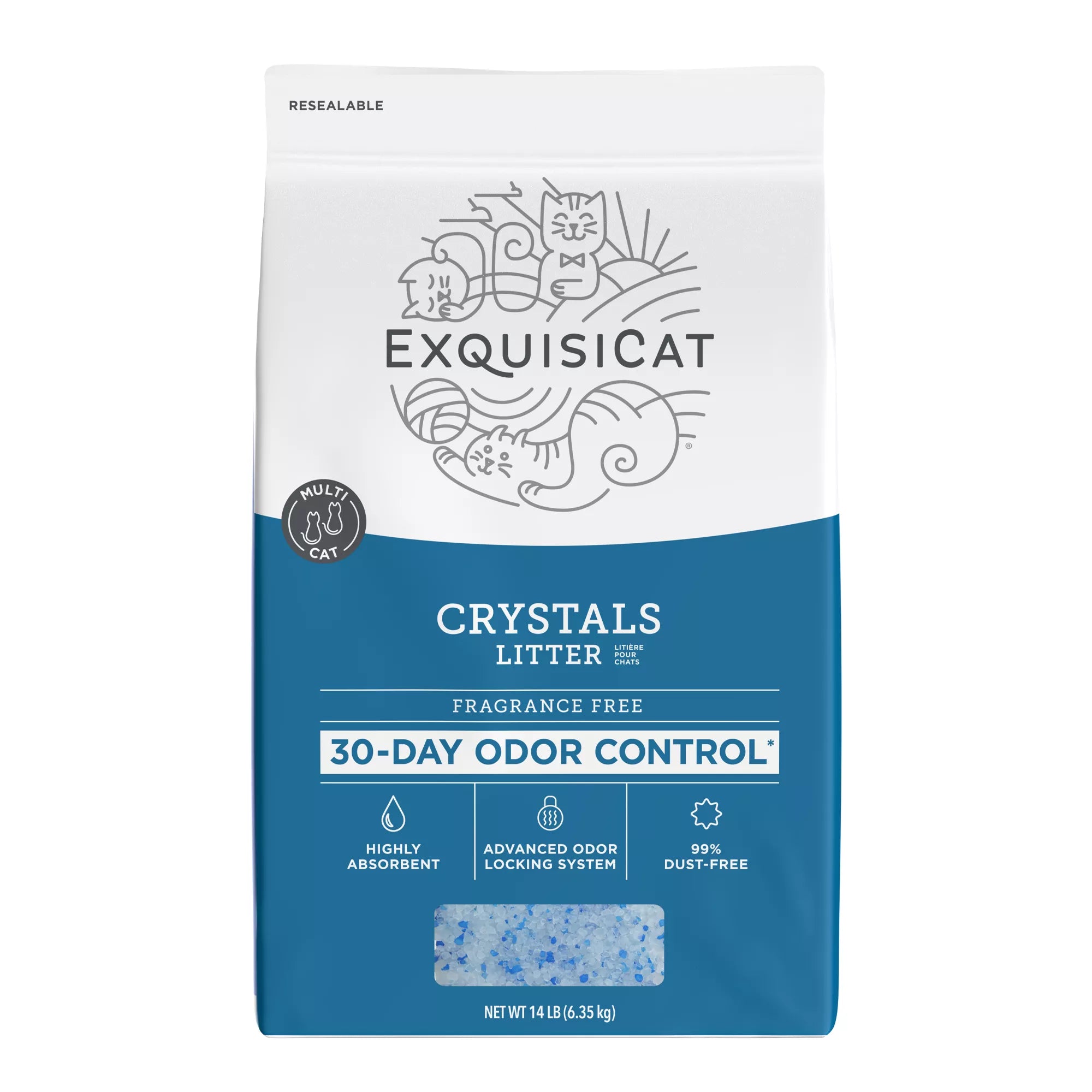 ExquisiCat Crystals Multi-Cat Silica Cat Litter - Unscented Pet Litter, Low Dust Litter