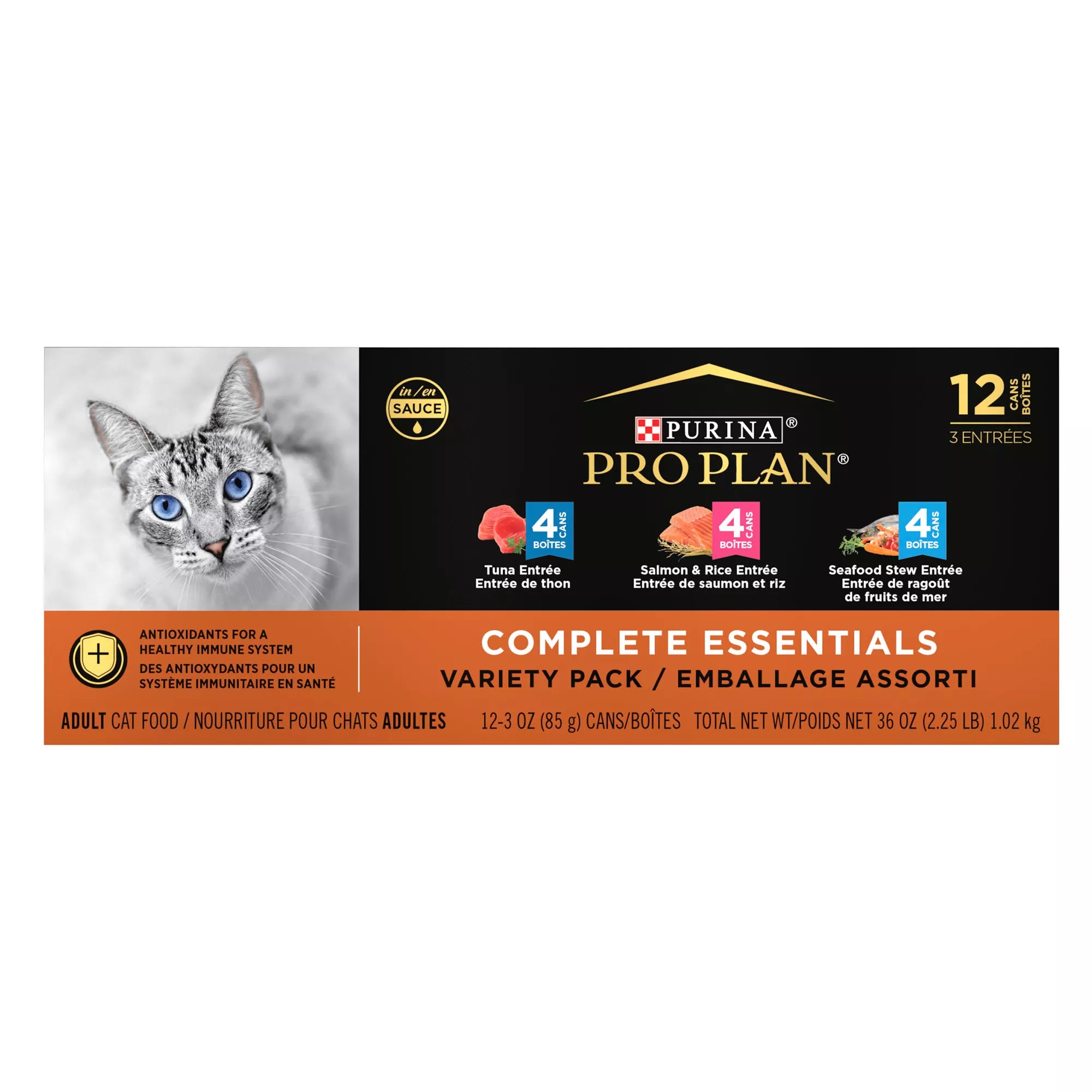 Purina Pro Plan Complete Essentials Wet Cat Food - Adult - Antioxidants, High-Protein Pet Food, 12 CT, 36 OZ
