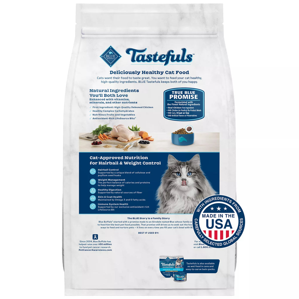 Blue Buffalo Tastefuls Hairball & Weight Control Adult Dry Cat Food - Natural Pet Food, Chicken