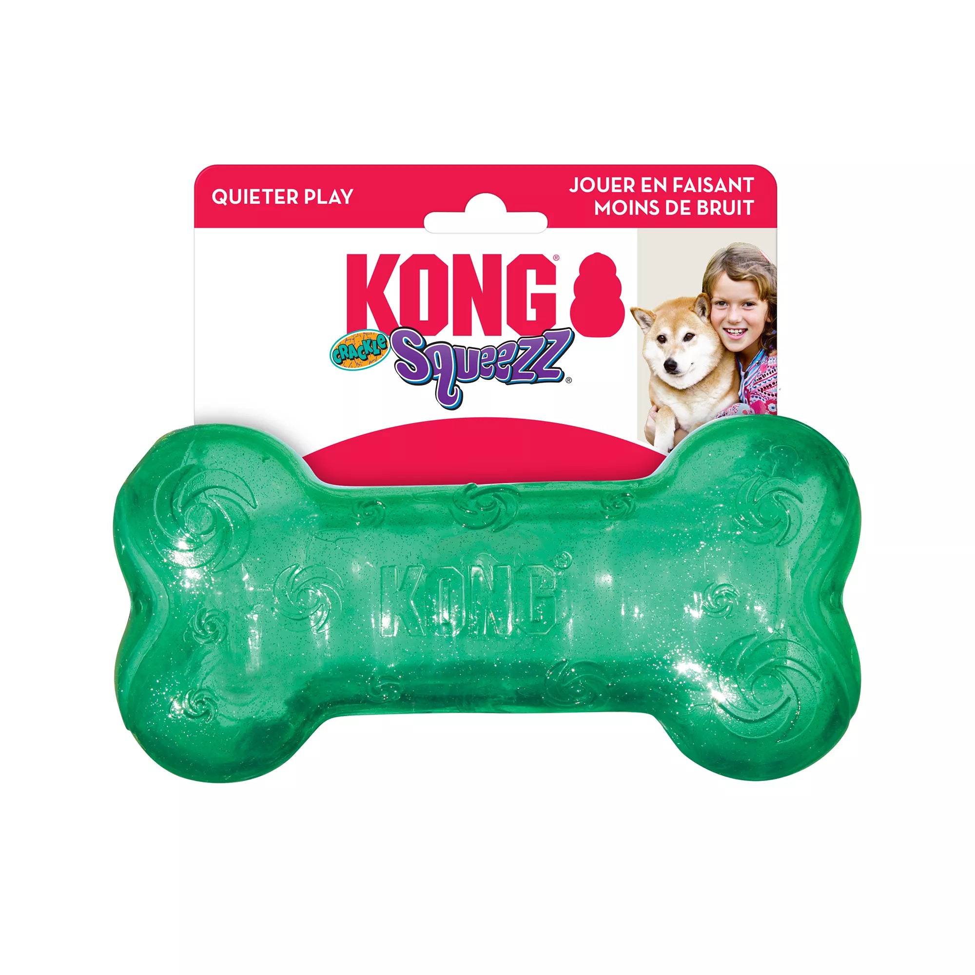 KONG Crackle Squeezz Bone Dog Toy - Squeaker (COLOR VARIES)