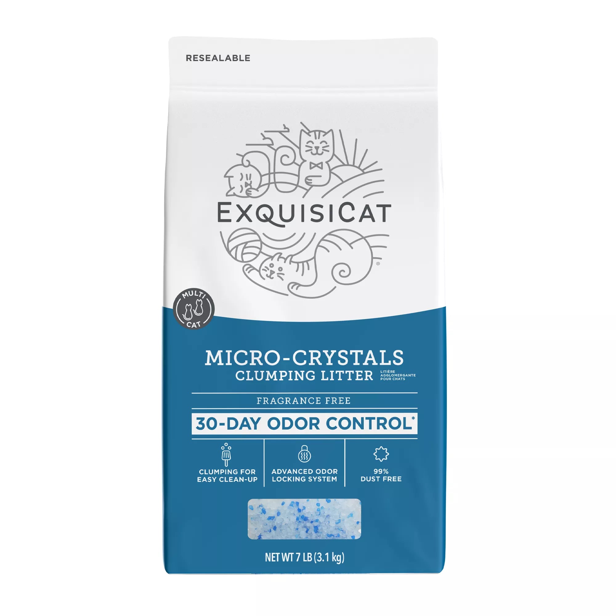 ExquisiCat Micro Crystals Clumping Multi-Cat Silica Cat Litter - Unscented Pet Litter, Low Dust Litter