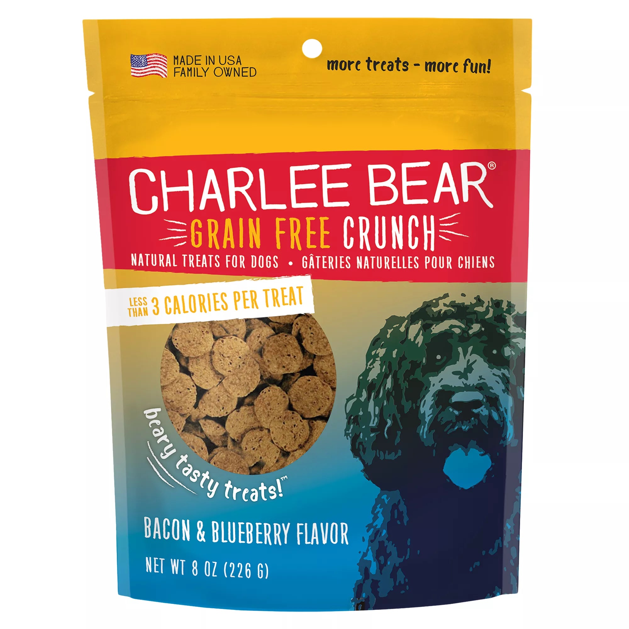 Charlee Bear Bear Crunch Dog Treat - Natural Pet Food, Grain-Free Pet Food, Bacon & Blueberry
