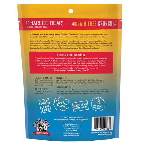 Charlee Bear Bear Crunch Dog Treat - Natural Pet Food, Grain-Free Pet Food, Bacon & Blueberry