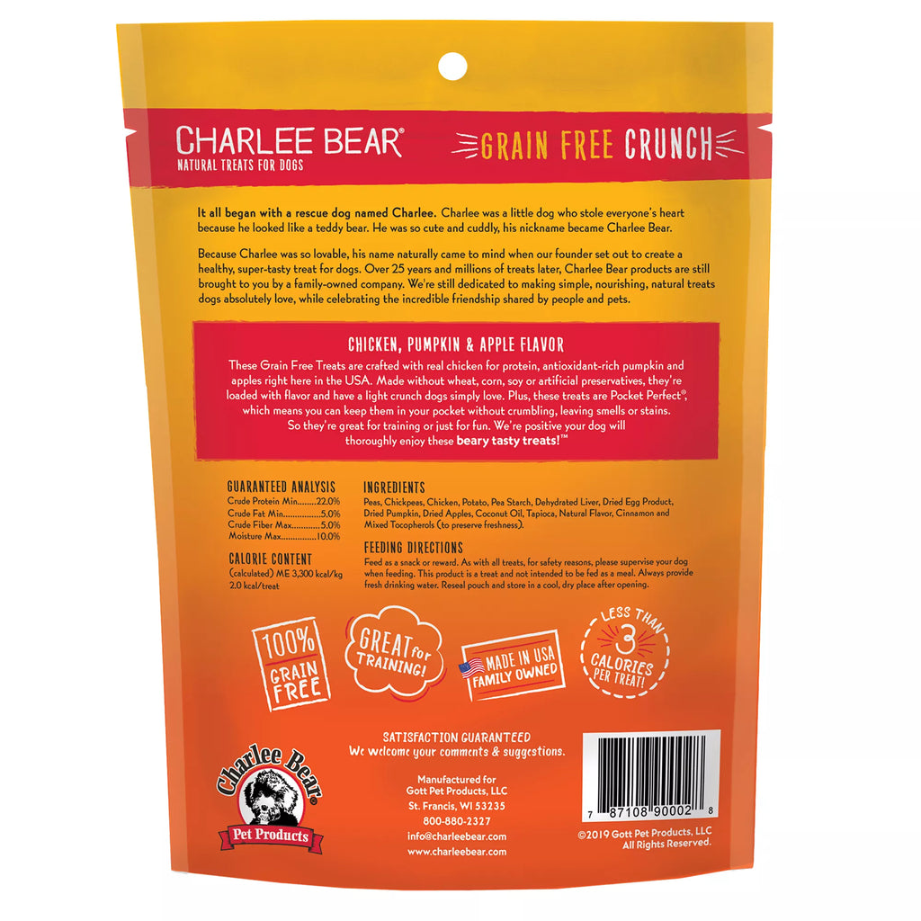 Charlee Bear Bear Crunch Natural Pet Food, Grain-Free Pet Food, Chicken, Pumpkin & Apple Dog Treat