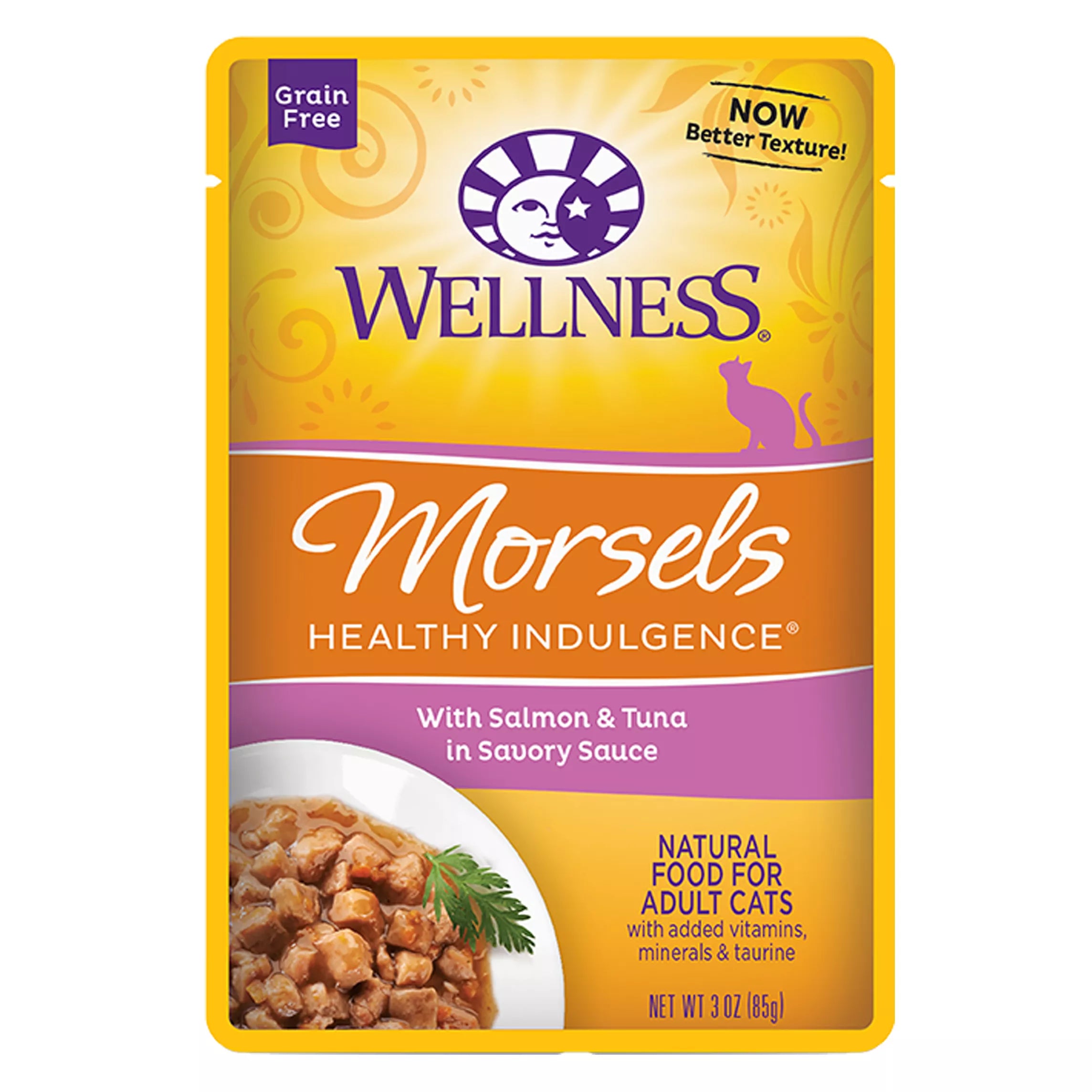 Wellness Healthy Indulgence Morsels Adult Cat Food - Grain-Free Pet Food, Natural Pet Food, Salmon & Tuna