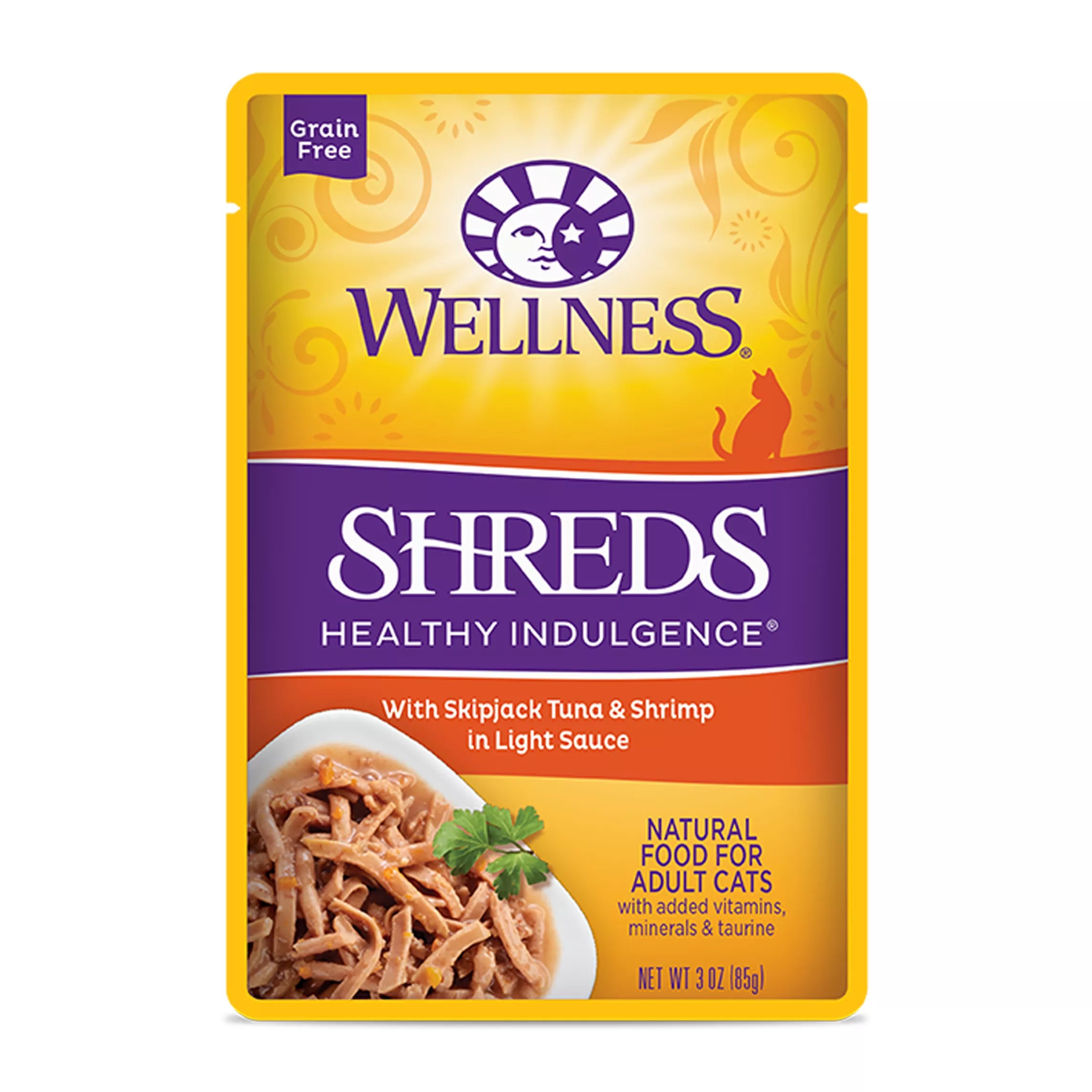 Wellness Healthy Indulgence Shreds Adult Cat Food - Grain-Free Pet Food, Natural Pet Food, SkipJack Tuna & Shrimp