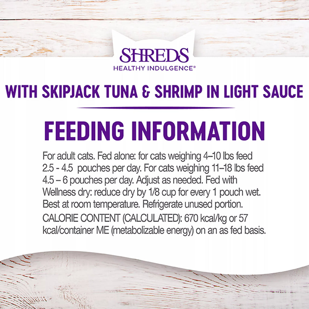 Wellness Healthy Indulgence Shreds Adult Cat Food - Grain-Free Pet Food, Natural Pet Food, SkipJack Tuna & Shrimp