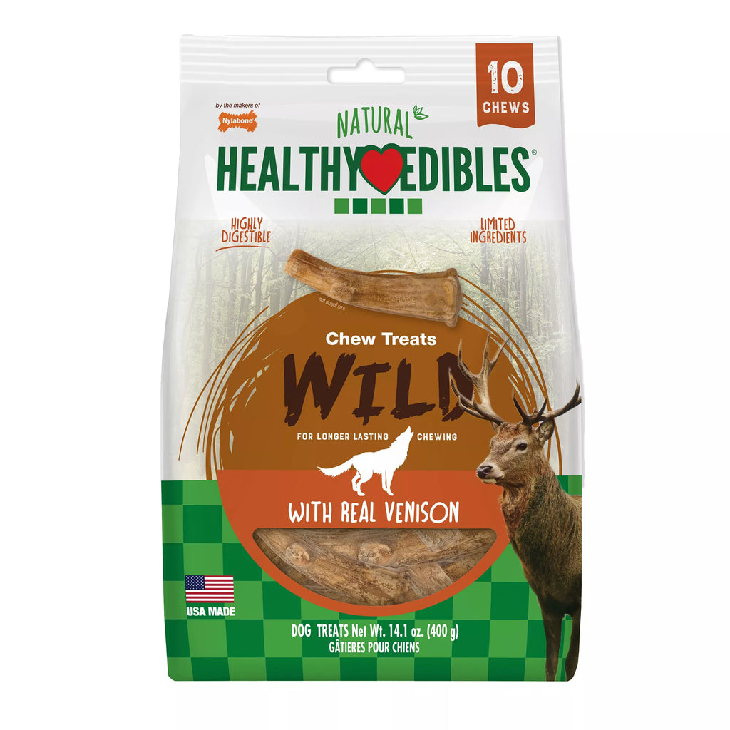 Nylabone Healthy Edibles Venison Antlers Dog Treats - 10 Pack