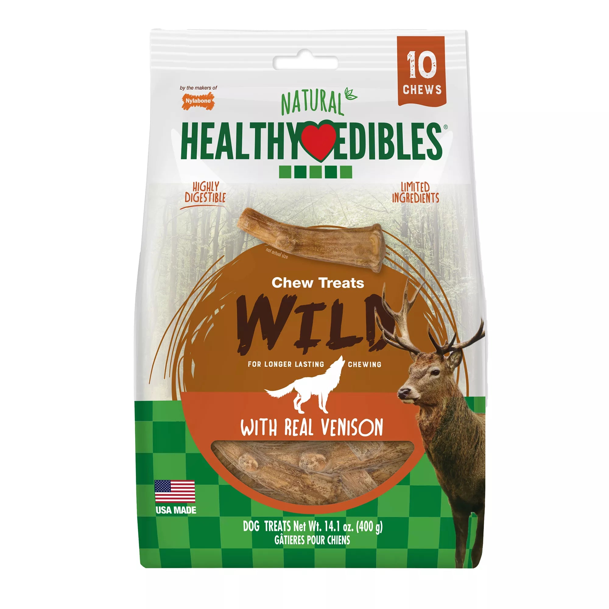 Nylabone Healthy Edibles Venison Antlers Dog Treats - 10 Pack