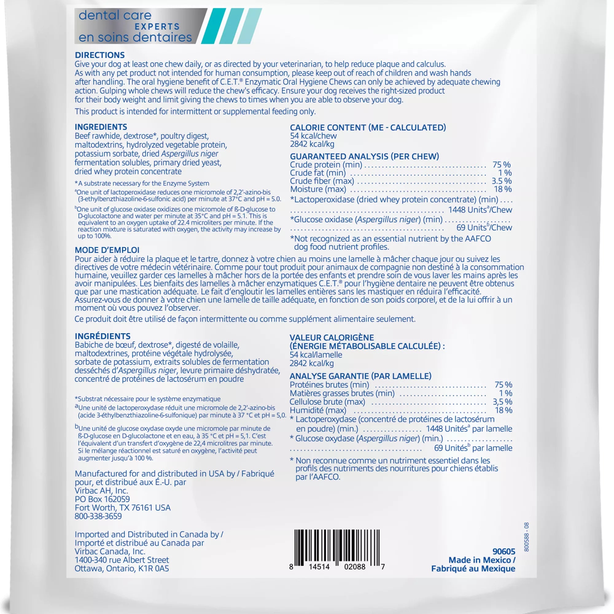 Virbac C.E.T. Enzymatic Oral Hygiene Chews for Dogs - Beef Flavored Rawhide Chews