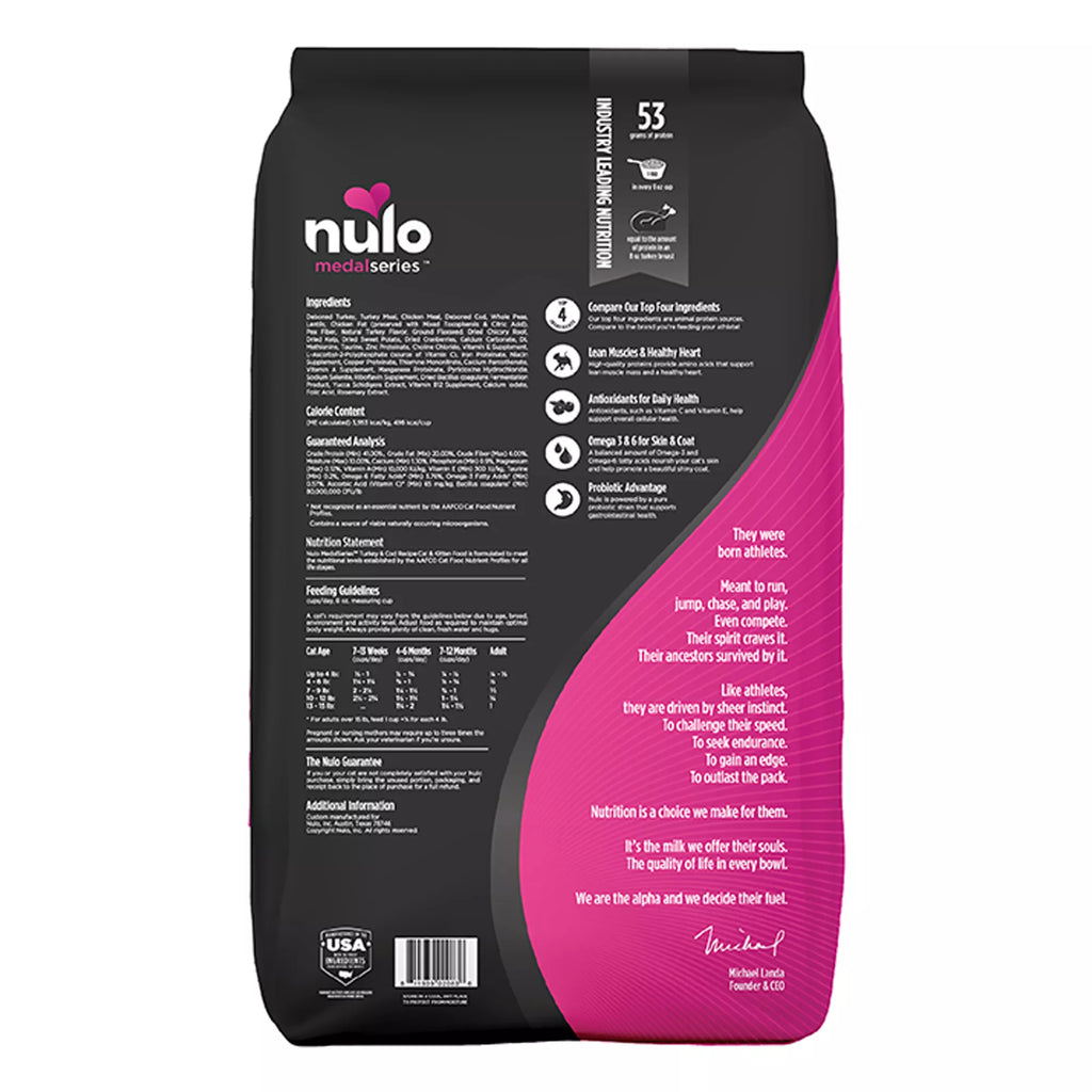 Nulo MedalSeries  All Life stages Dry Cat Food - Grain-Free Pet Food, Turkey & Cod