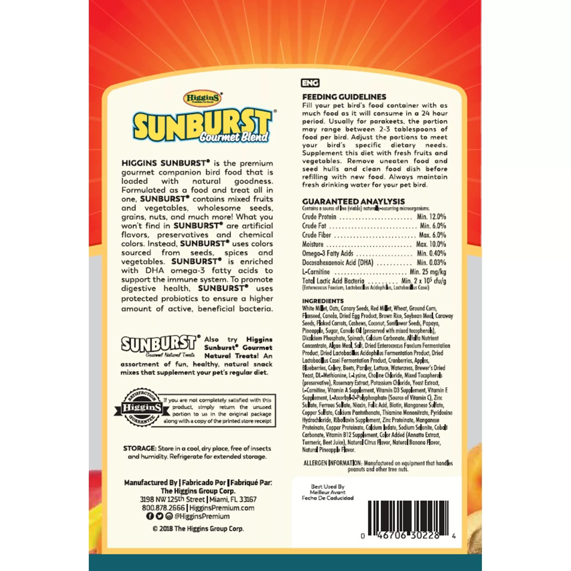 Higgins Sunburst Gourmet Blend Parakeet Food