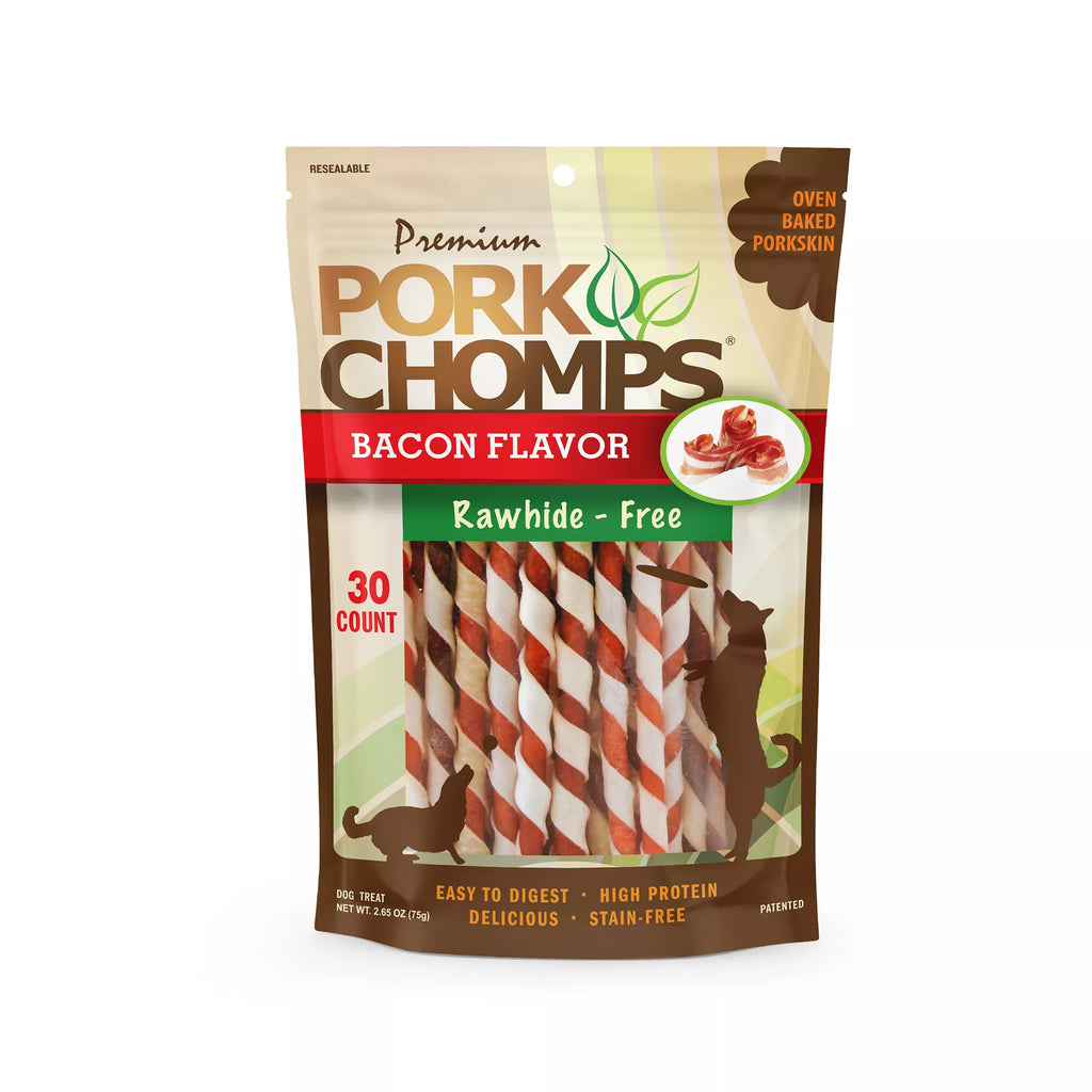 Pork Chomps Rawhide Free Twists Dog Treat - Bacon