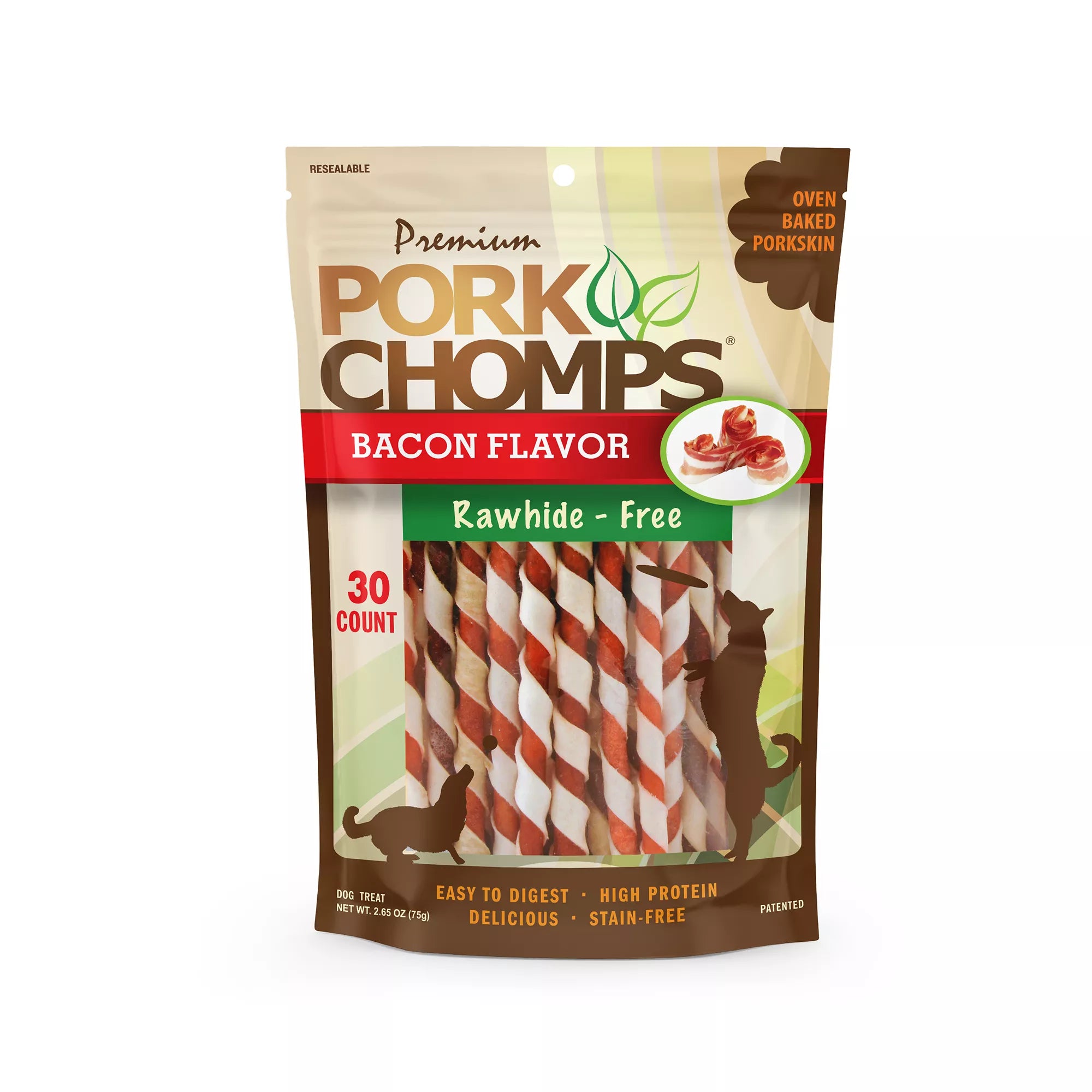 Pork Chomps Rawhide Free Twists Dog Treat - Bacon
