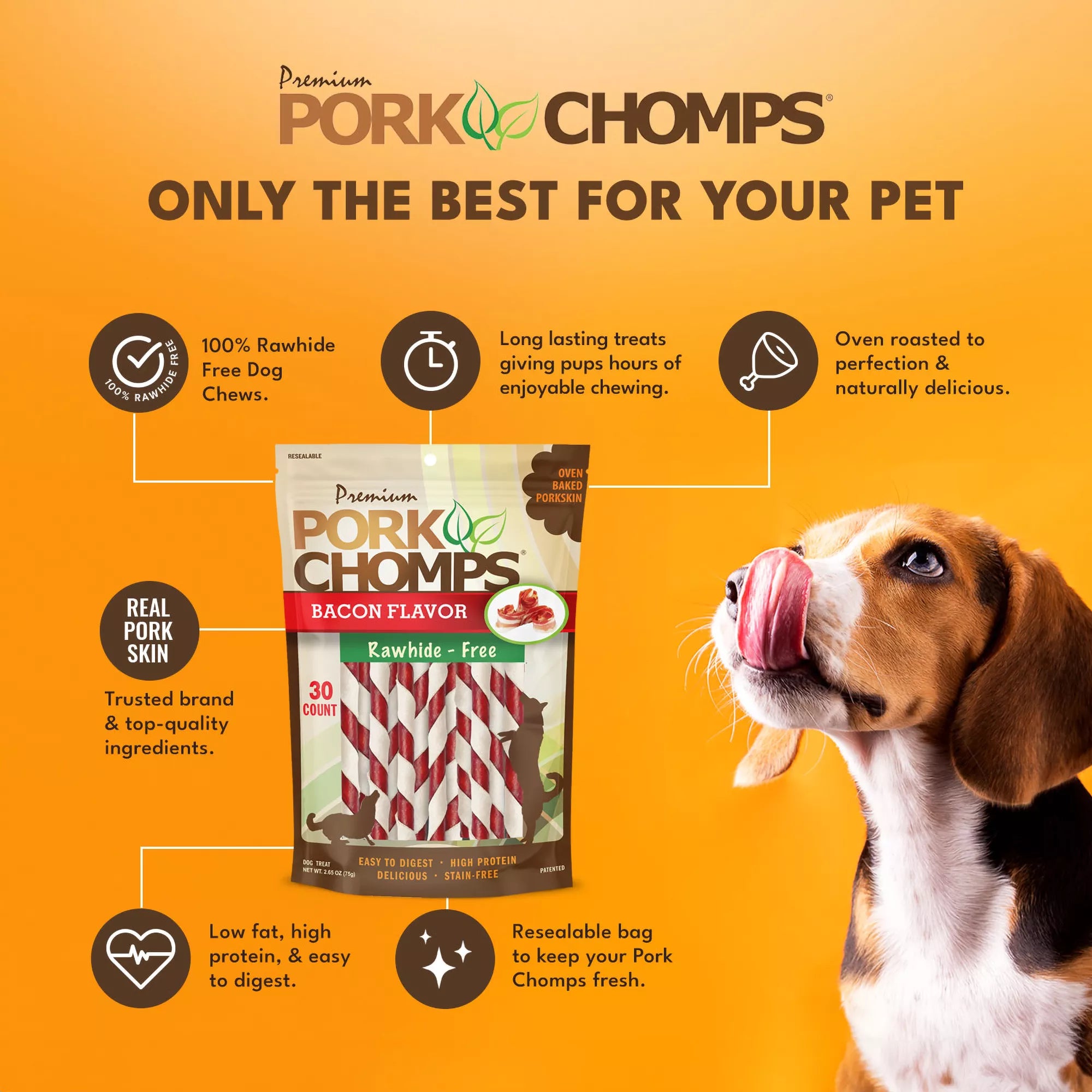 Pork Chomps Rawhide Free Twists Dog Treat - Bacon