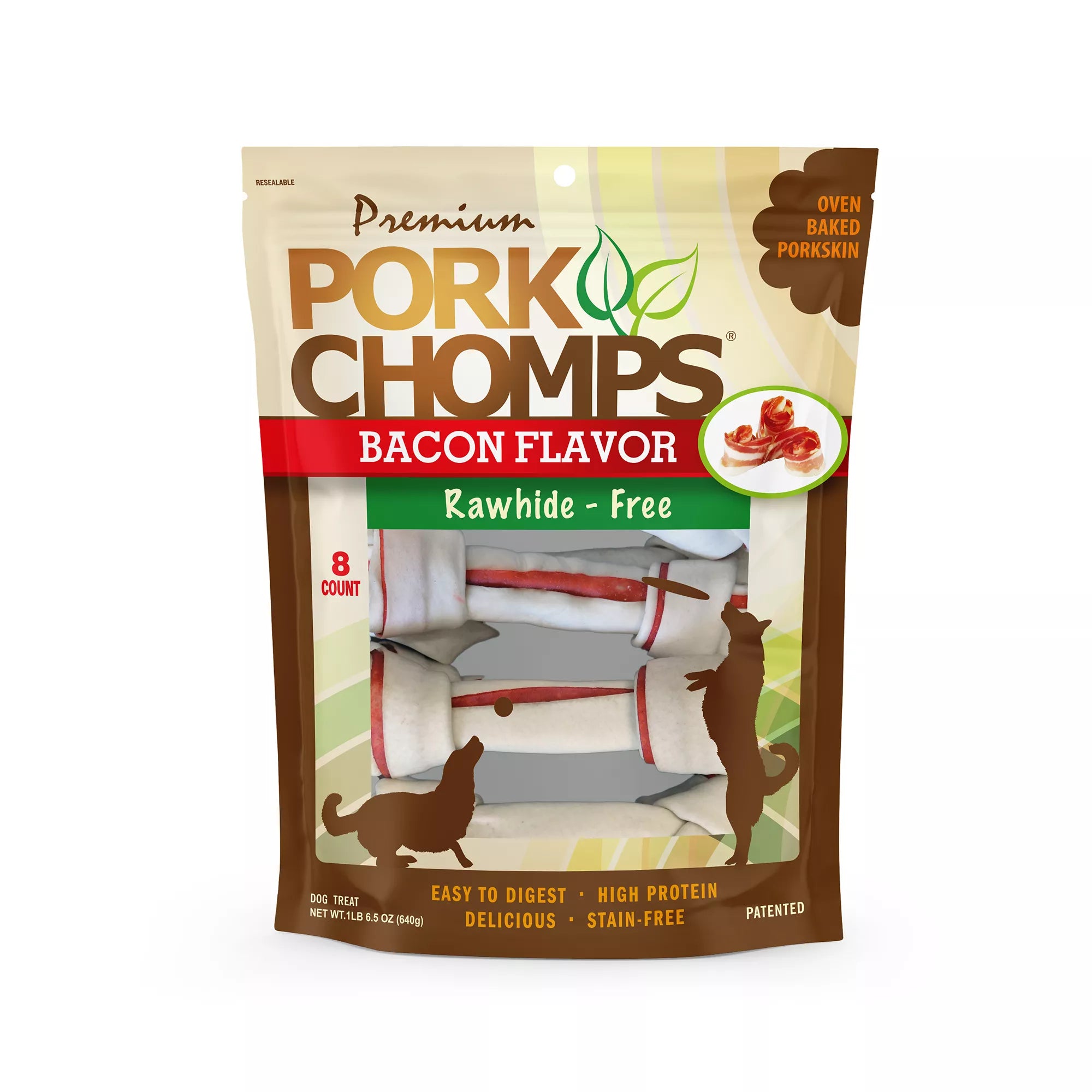 Pork Chomps Rawhide Free Bones Dog Treat - Bacon