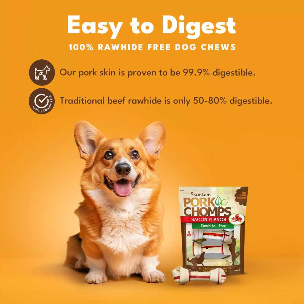 Pork Chomps Rawhide Free Bones Dog Treat - Bacon