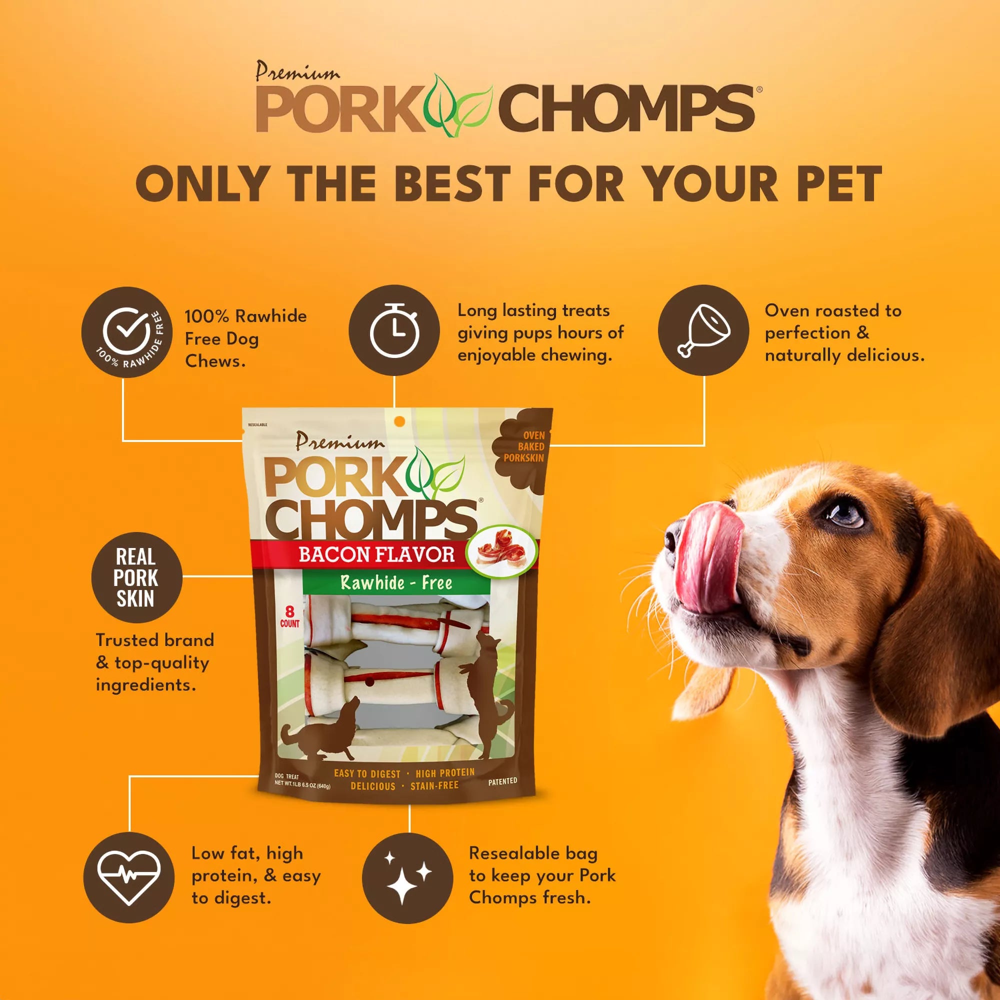 Pork Chomps Rawhide Free Bones Dog Treat - Bacon