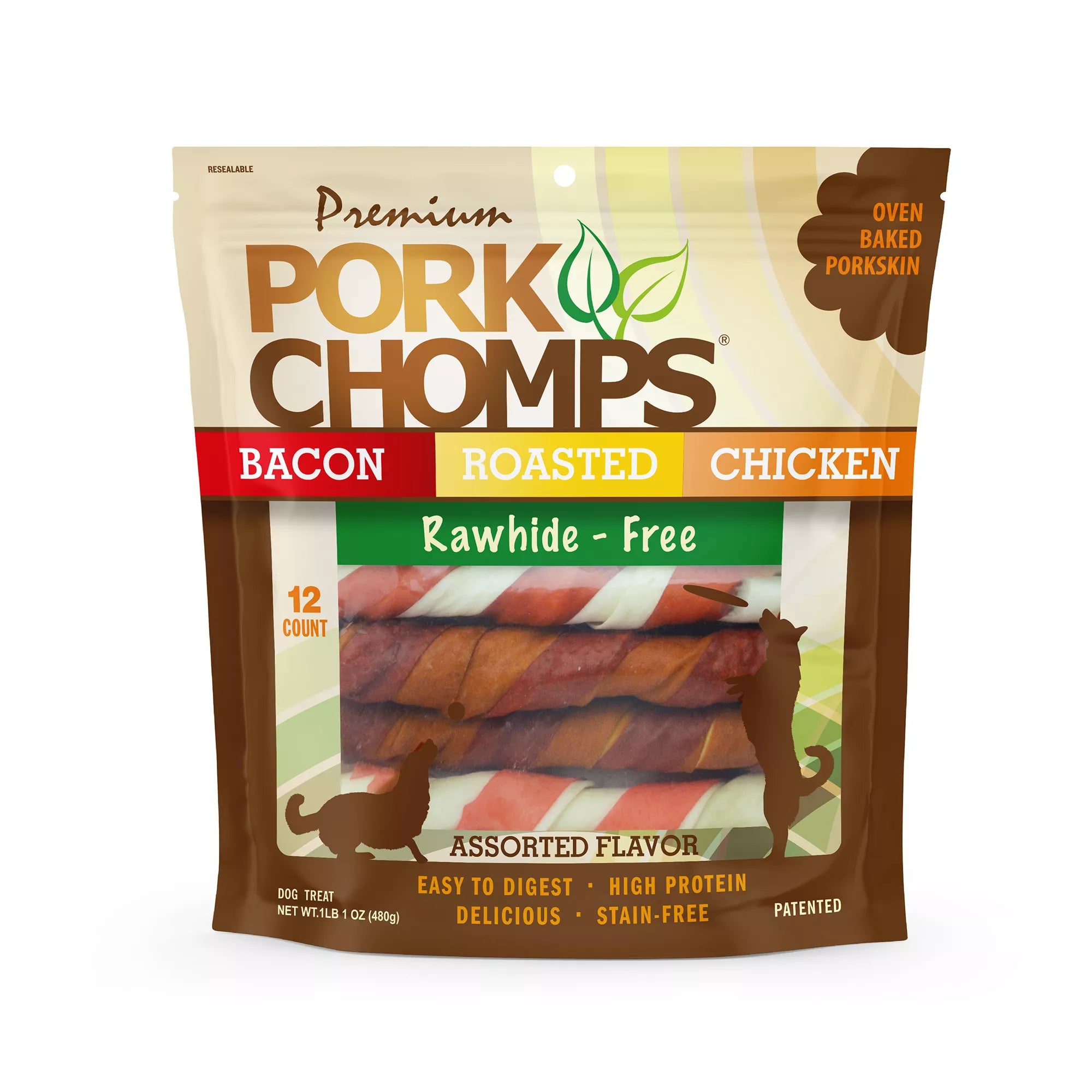 Pork Chomps Rawhide Free Twists Dog Treat - Assorted