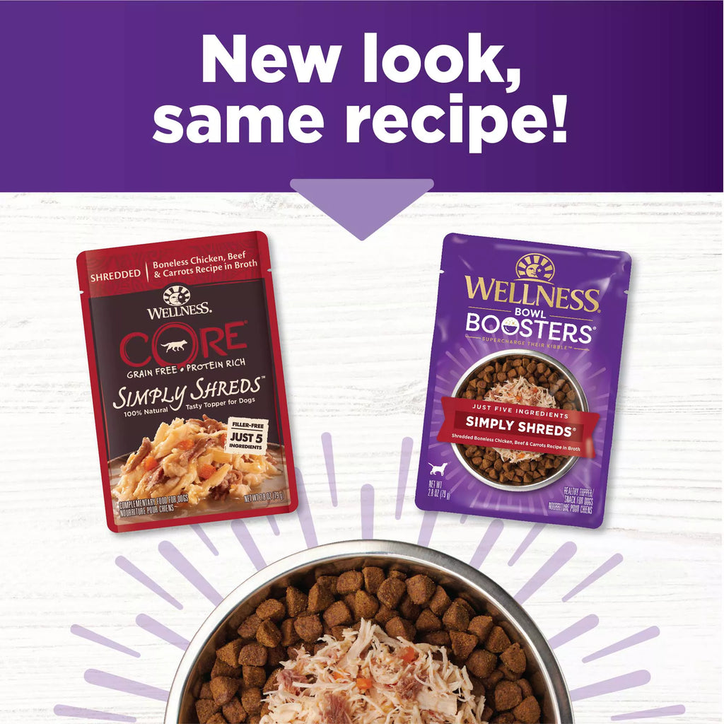 Wellness Bowl Boosters Simply Shreds All Life Stage Dog Food Topper - Grain-Free Pet Food, Chicken & Beef