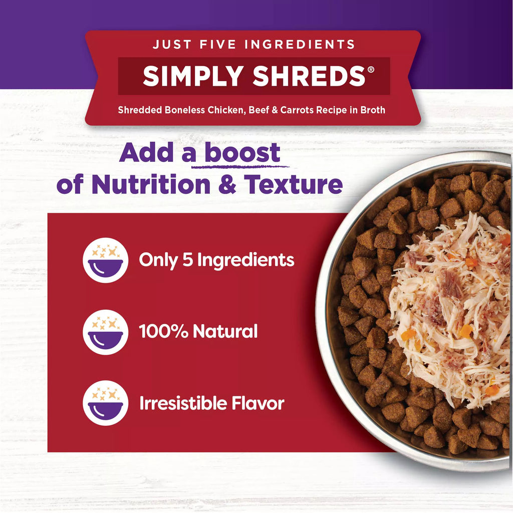 Wellness Bowl Boosters Simply Shreds All Life Stage Dog Food Topper - Grain-Free Pet Food, Chicken & Beef