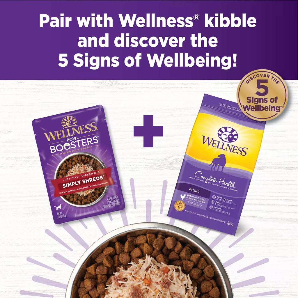 Wellness Bowl Boosters Simply Shreds All Life Stage Dog Food Topper - Grain-Free Pet Food, Chicken & Beef