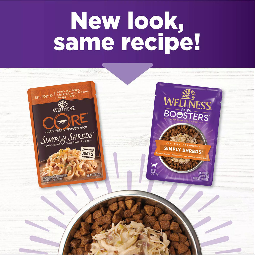 Wellness Bowl Boosters Simply Shreds All Life Stage Dog Food Topper - Grain-Free Pet Food, Chicken & Liver