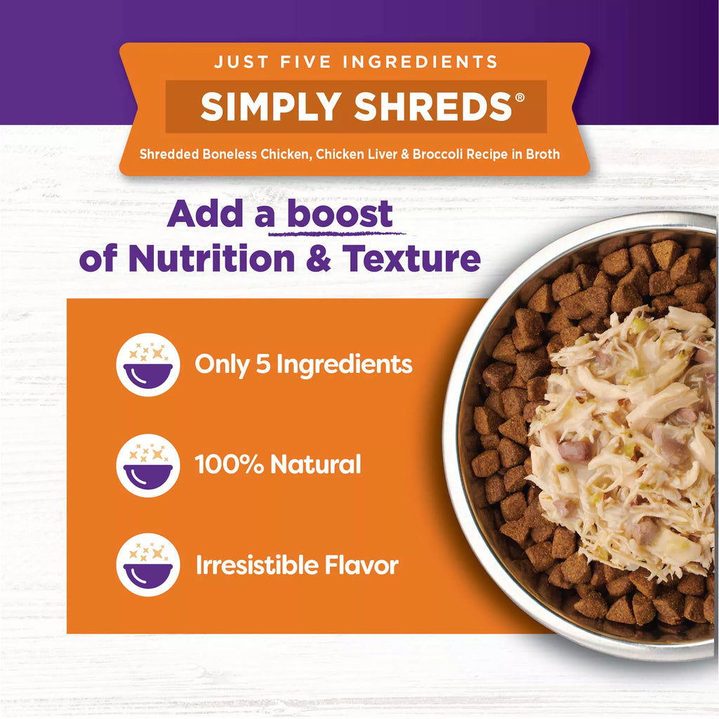 Wellness Bowl Boosters Simply Shreds All Life Stage Dog Food Topper - Grain-Free Pet Food, Chicken & Liver
