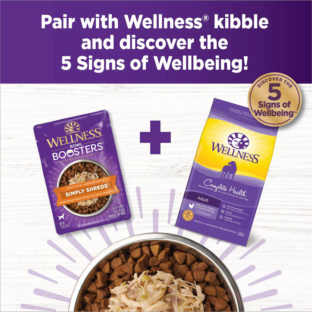 Wellness Bowl Boosters Simply Shreds All Life Stage Dog Food Topper - Grain-Free Pet Food, Chicken & Liver