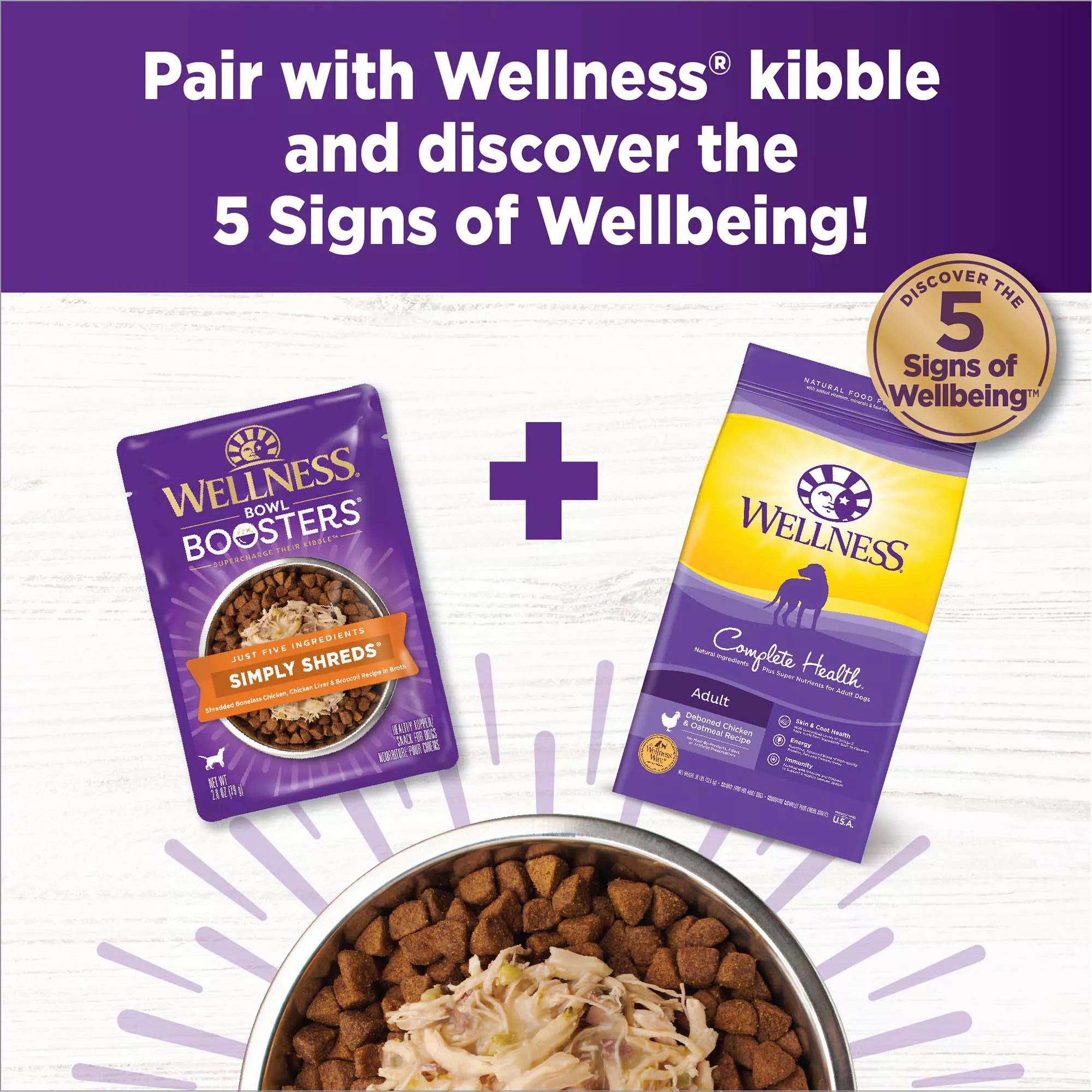 Wellness Bowl Boosters Simply Shreds All Life Stage Dog Food Topper - Grain-Free Pet Food, Chicken & Liver