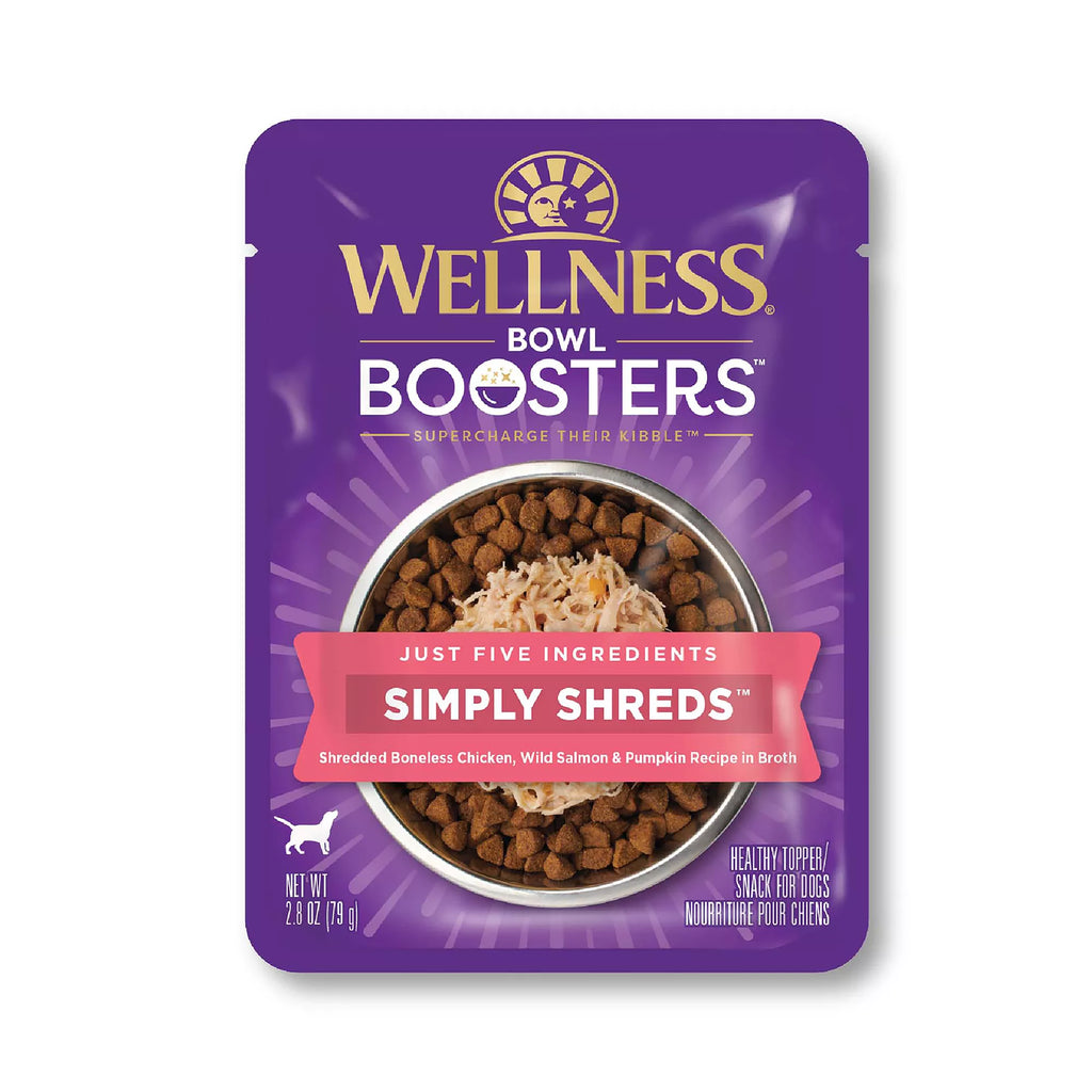 Wellness Bowl Boosters Simply Shreds All Life Stage Dog Food Topper - Grain-Free Pet Food, Chicken & Salmon