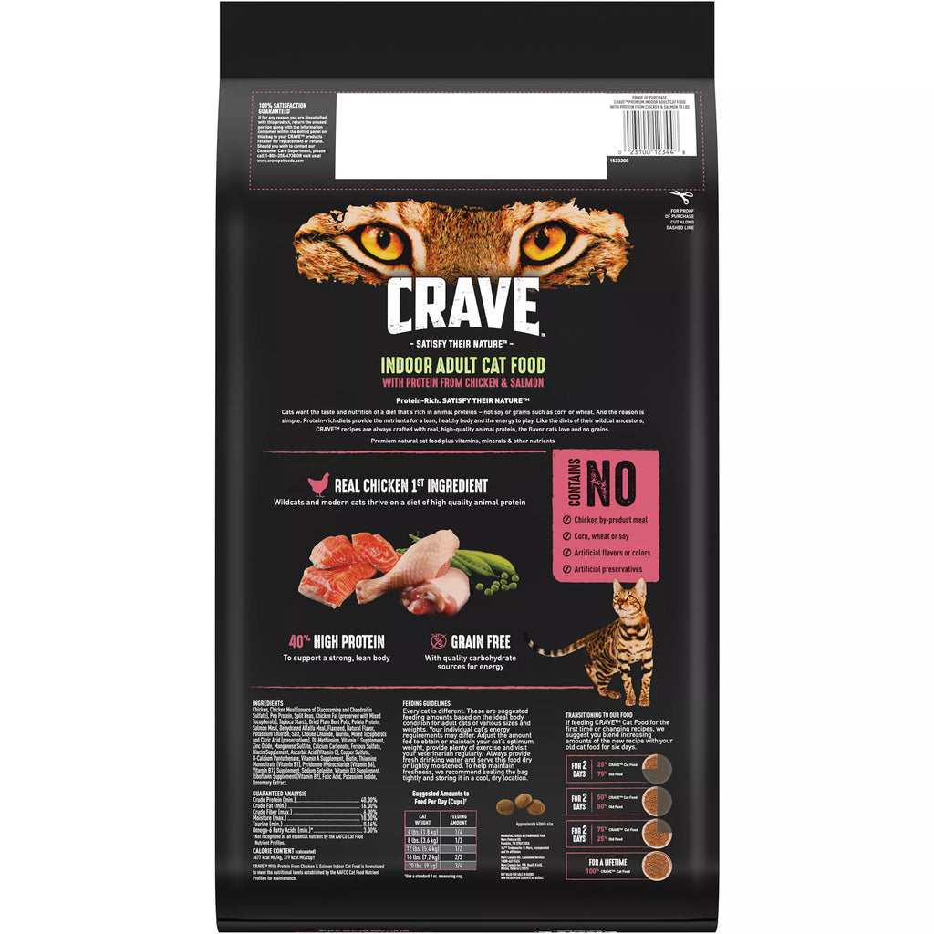 Crave High Protein Indoor Adult Dry Cat Food - Grain-Free Pet Food, Chicken & Salmon