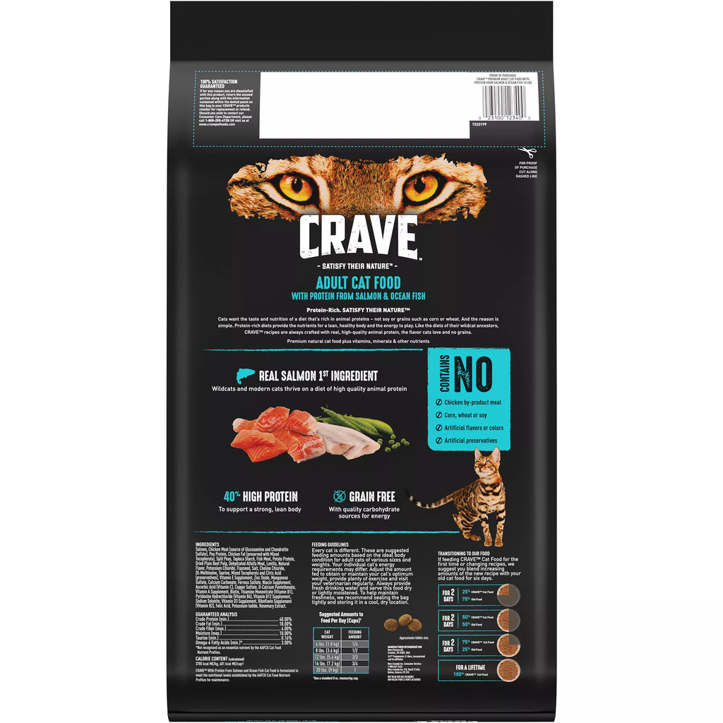 Crave High Protein Adult Dry Cat Food - Grain-Free Pet Food, Salmon & Ocean Whitefish