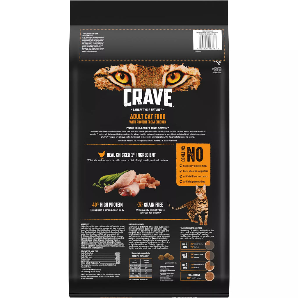 Crave High Protein Adult Dry Cat Food - Grain-Free Pet Food, Chicken