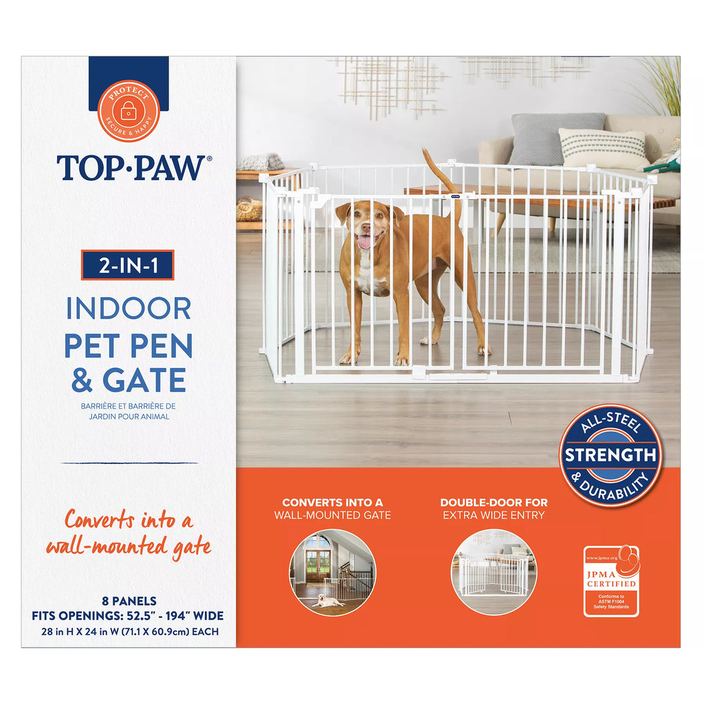 Top Paw 2-in-1 Double Door Pet Gate & Pen