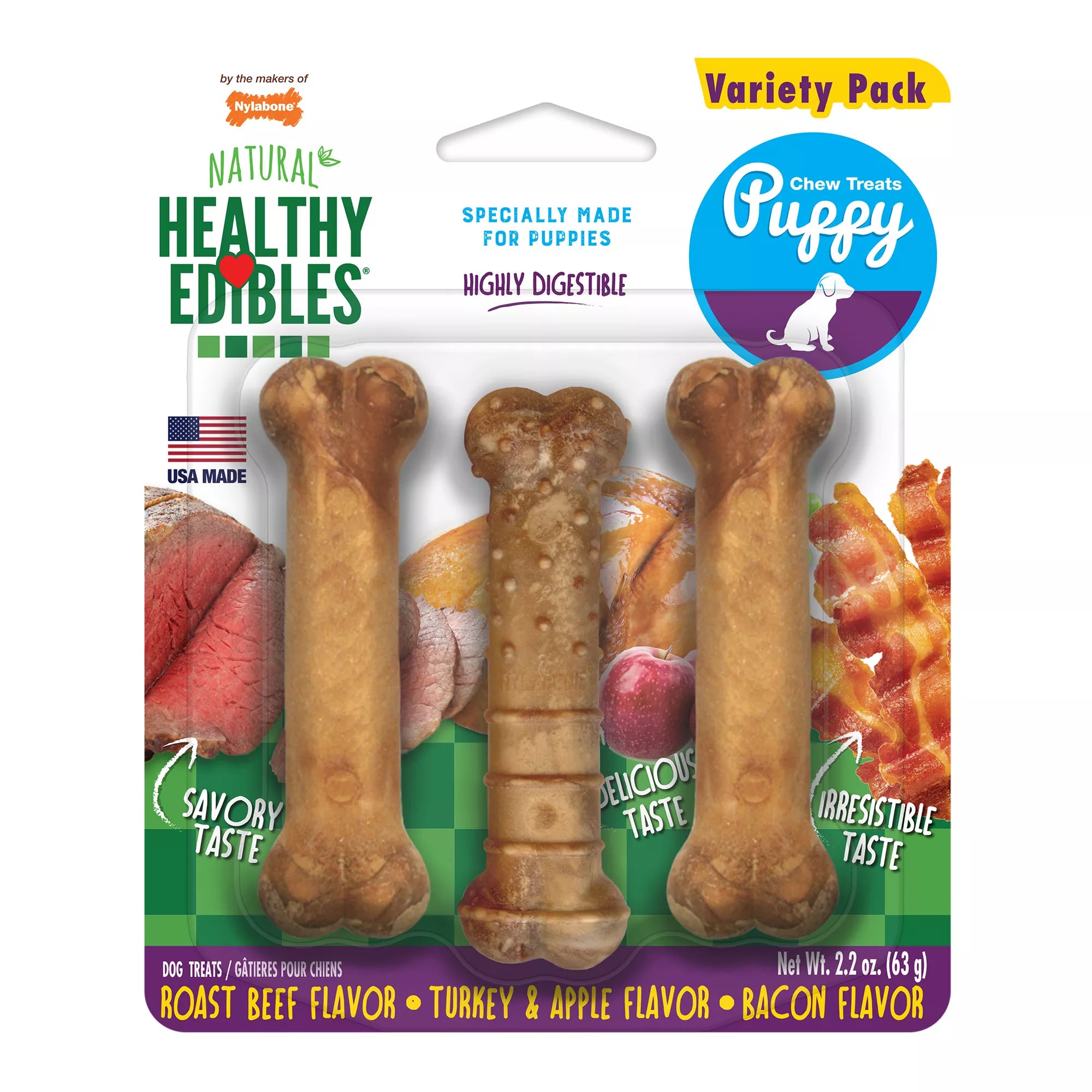 Healthy Edibles Puppy Chew Treats Pet Food Variety Pack 3 Count 2.2 OZ