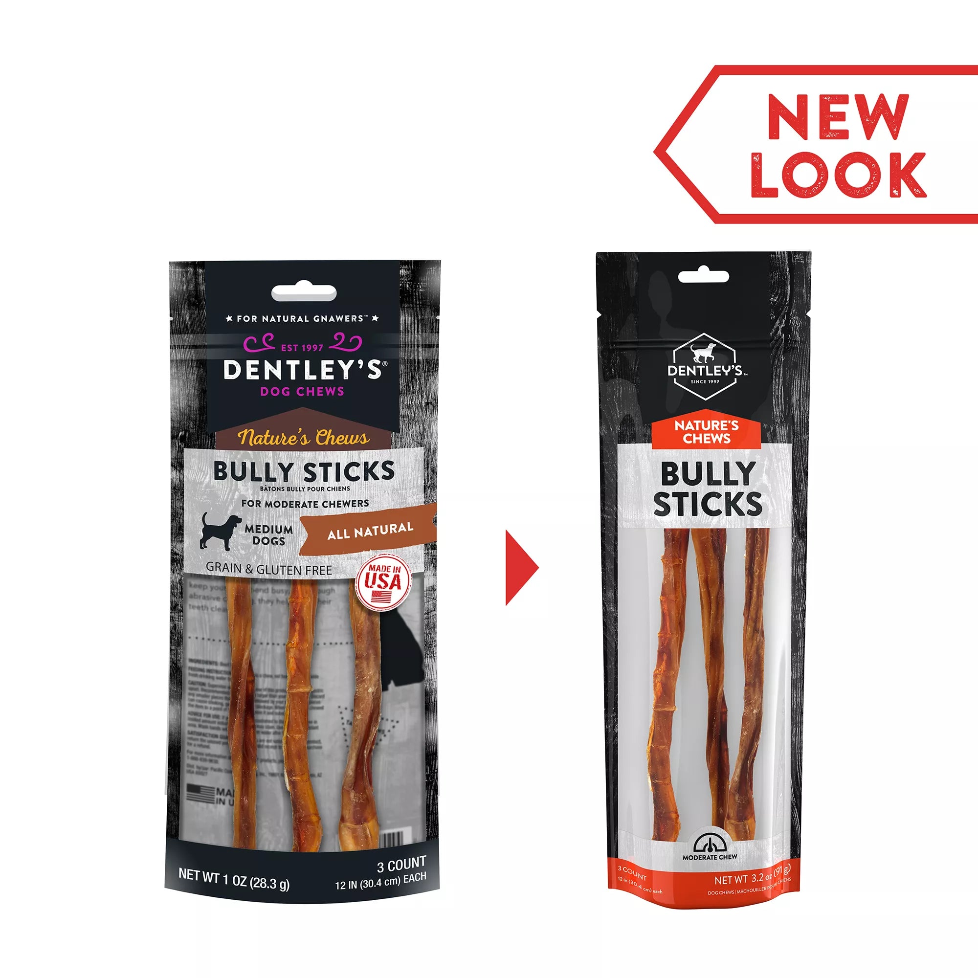Dentley's Nature's Chews 12" Bully Stick Dog Chew - 3 Count