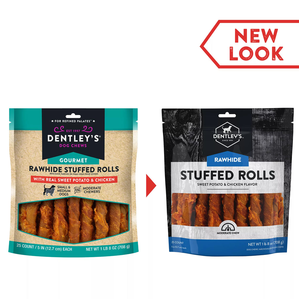 Dentley's Gourmet Rawhide Stuffed Rolls Dog Treats - Sweet Potato & Chicken