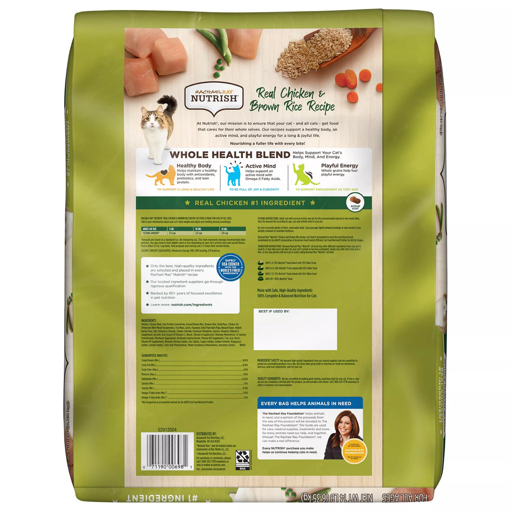 Rachael Ray Nutrish Dry Cat Food All Ages - Chicken, Brown Rice