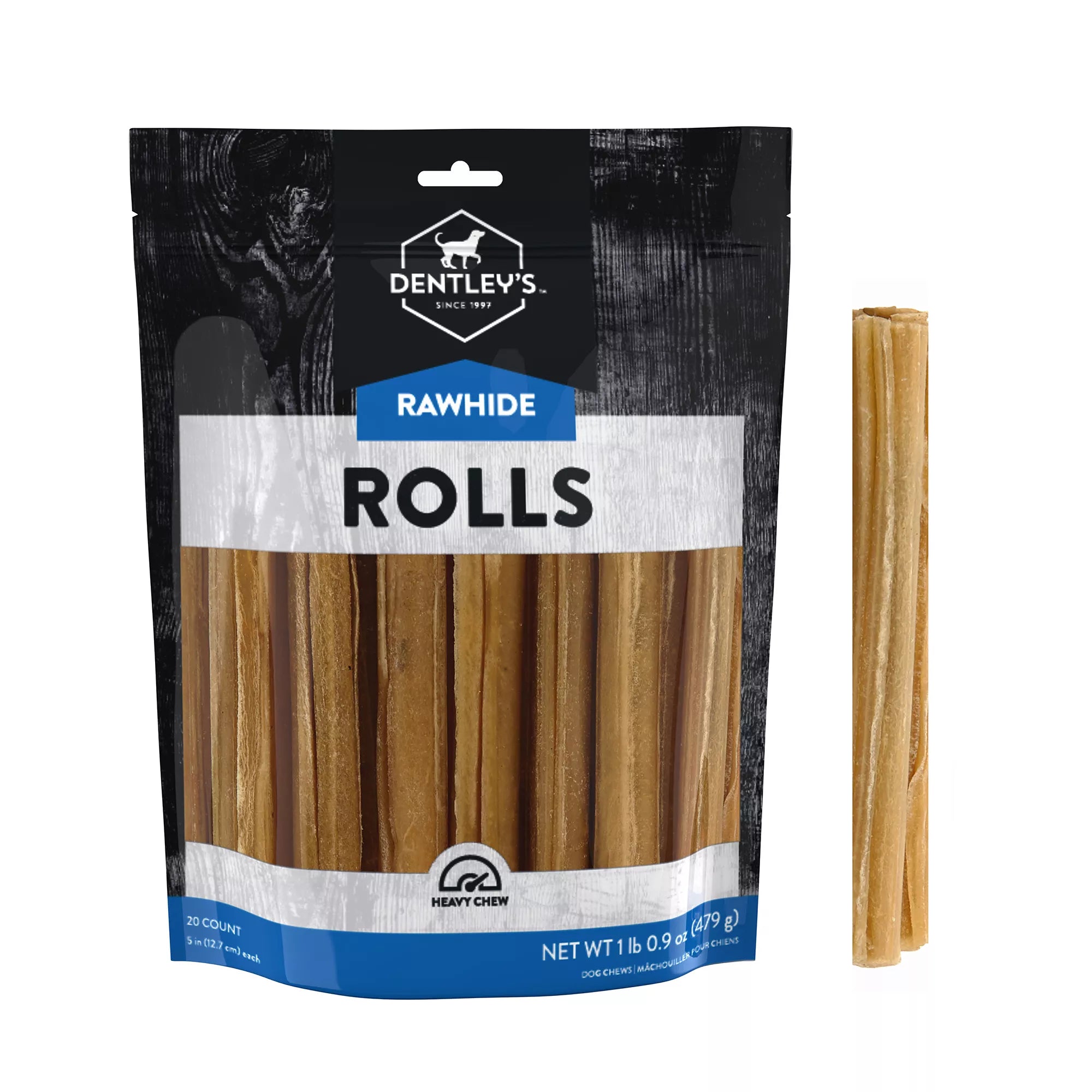 Dentley's Extra Tough 5" Rawhide Rolls Dog Chew - 20 Count