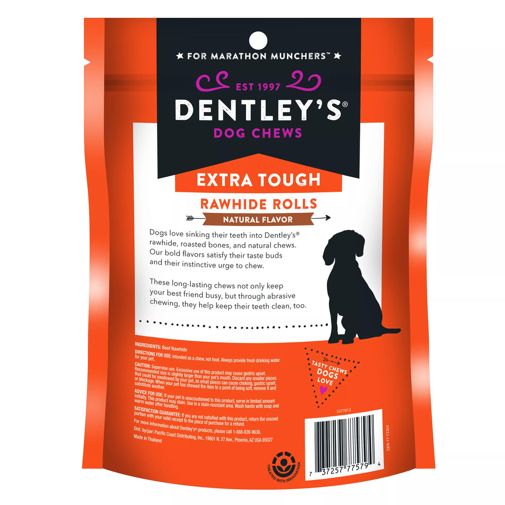 Dentley's Extra Tough 5" Rawhide Rolls Dog Chew - 20 Count