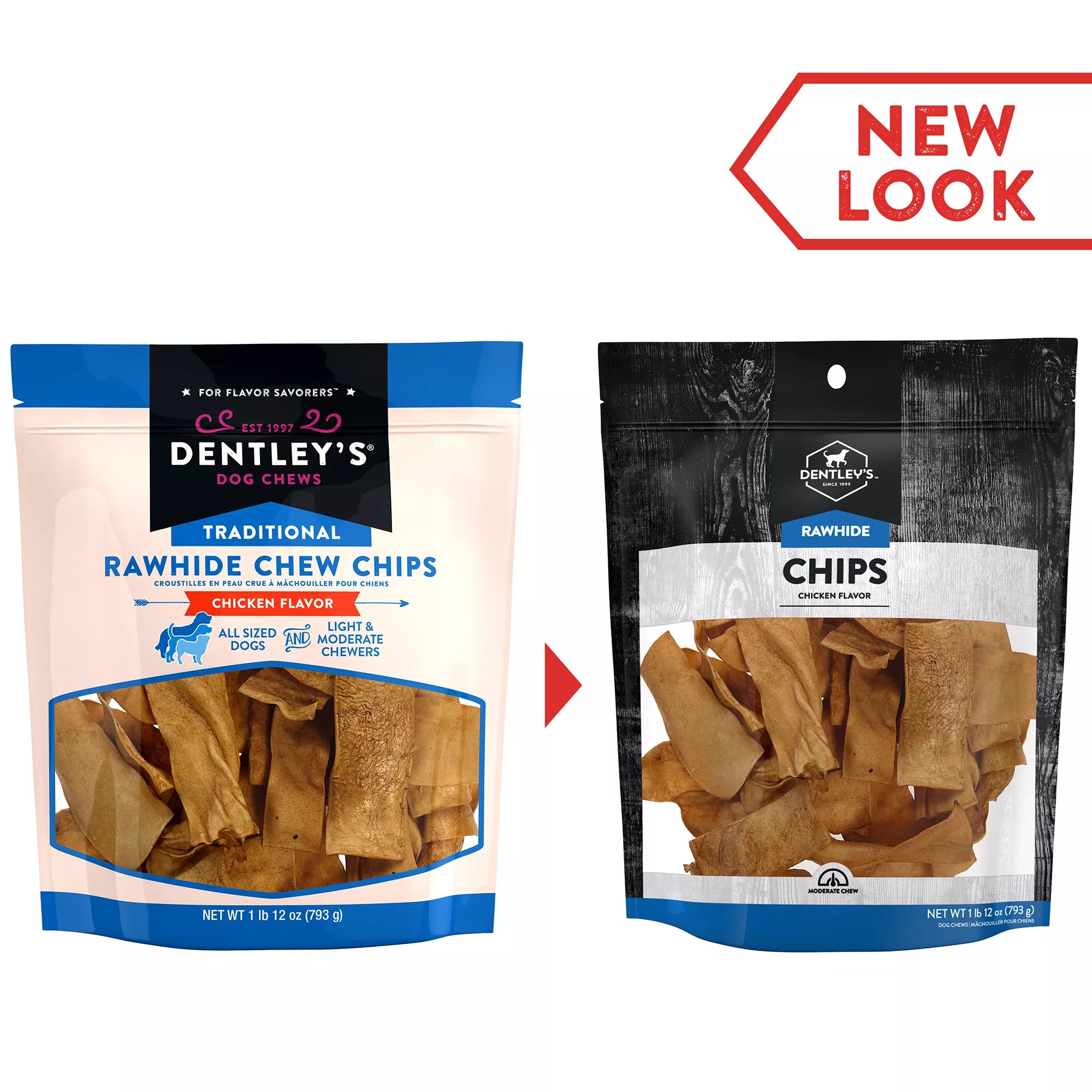 Dentley's Traditional Rawhide Chips Dog Chew - Chicken, 1 LB 12 OZ