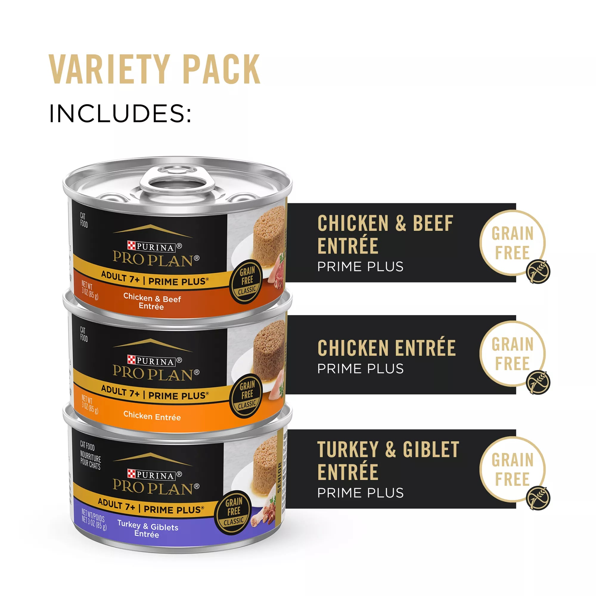 Purina Pro Plan Prime Plus  Senior Wet Cat Food - Grain-Free Pet Food, Pet Food Variety Pack, 12 CT, 36 OZ