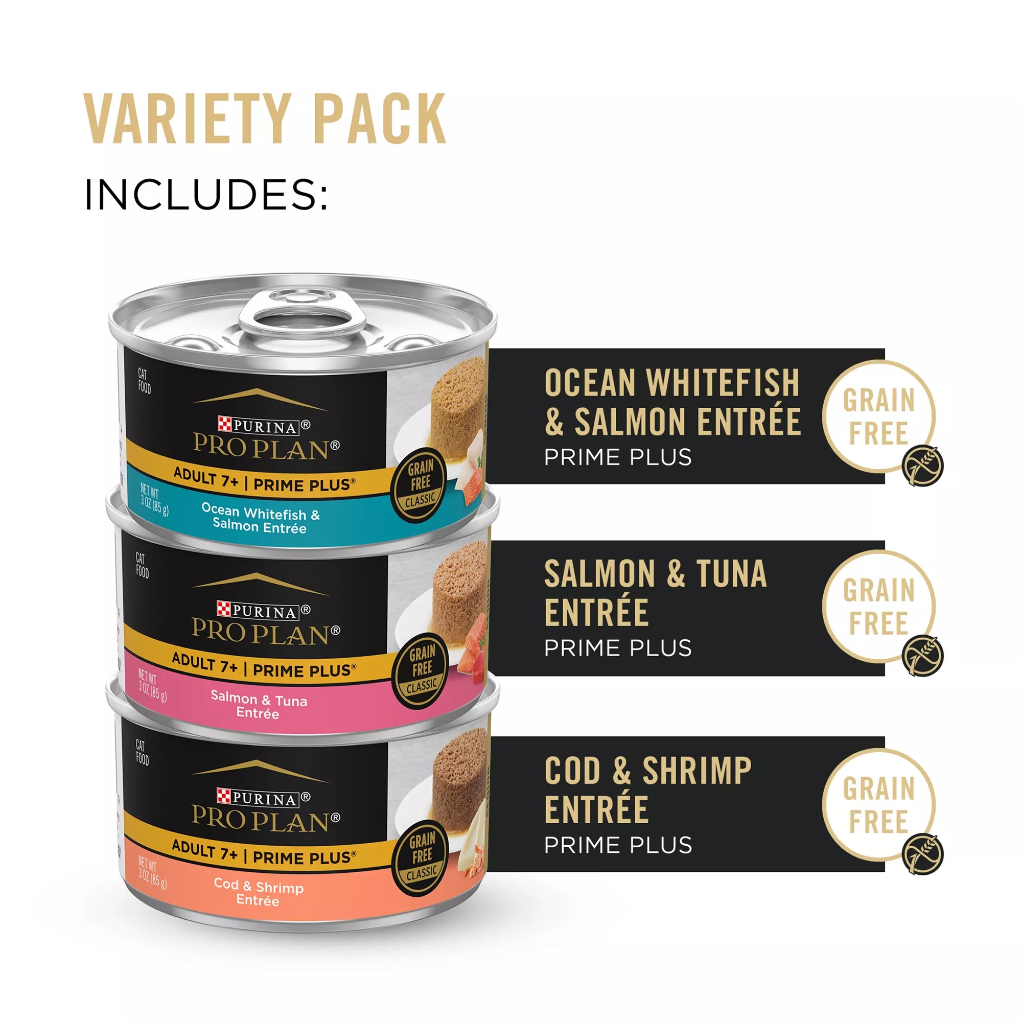 Purina Pro Plan Prime Plus Senior Wet Cat Food - Grain-Free Pet Food, Pet Food Variety Pack, 12 CT, 36 OZ