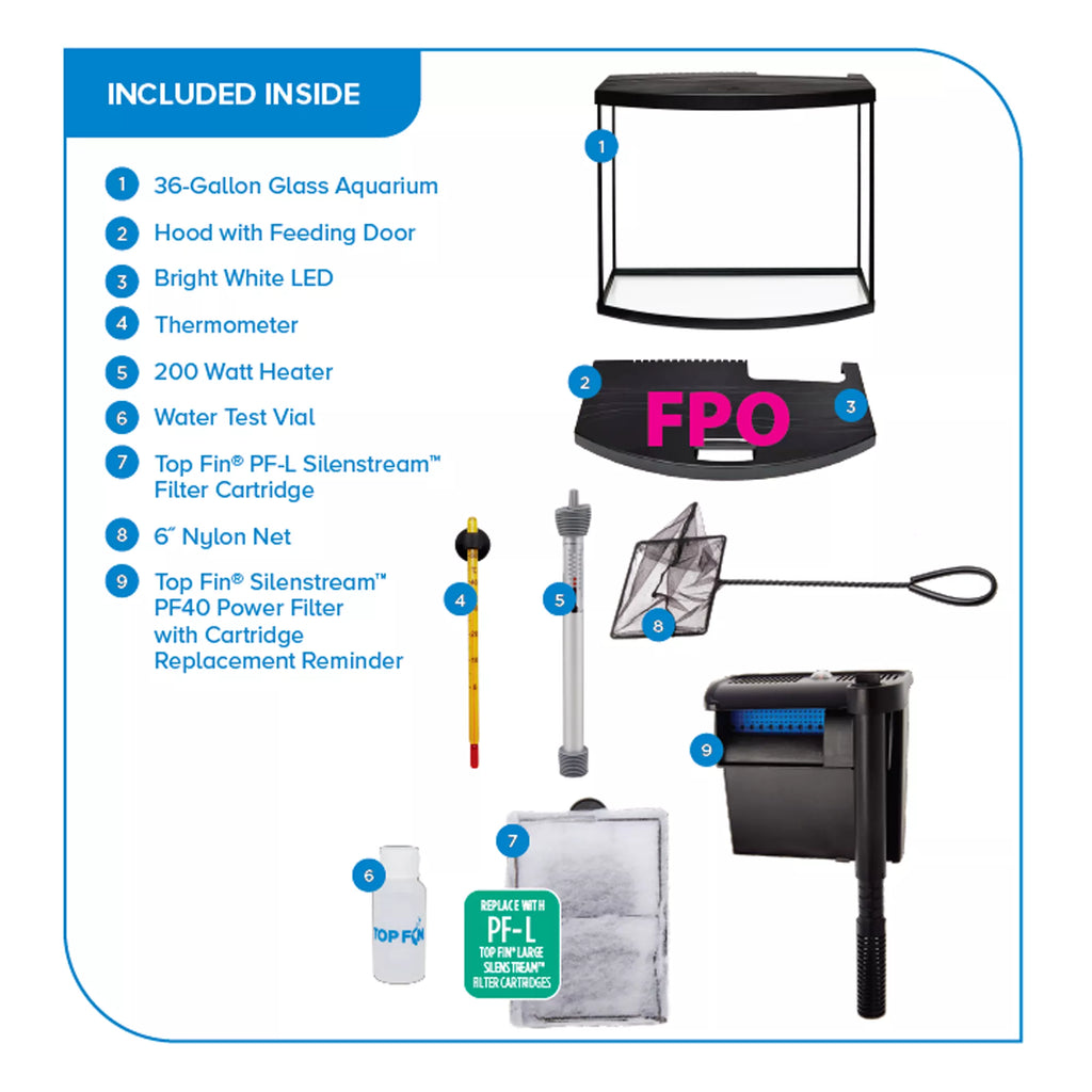 Top Fin Bow Front Aquarium Starter Kit -  36 Gallon