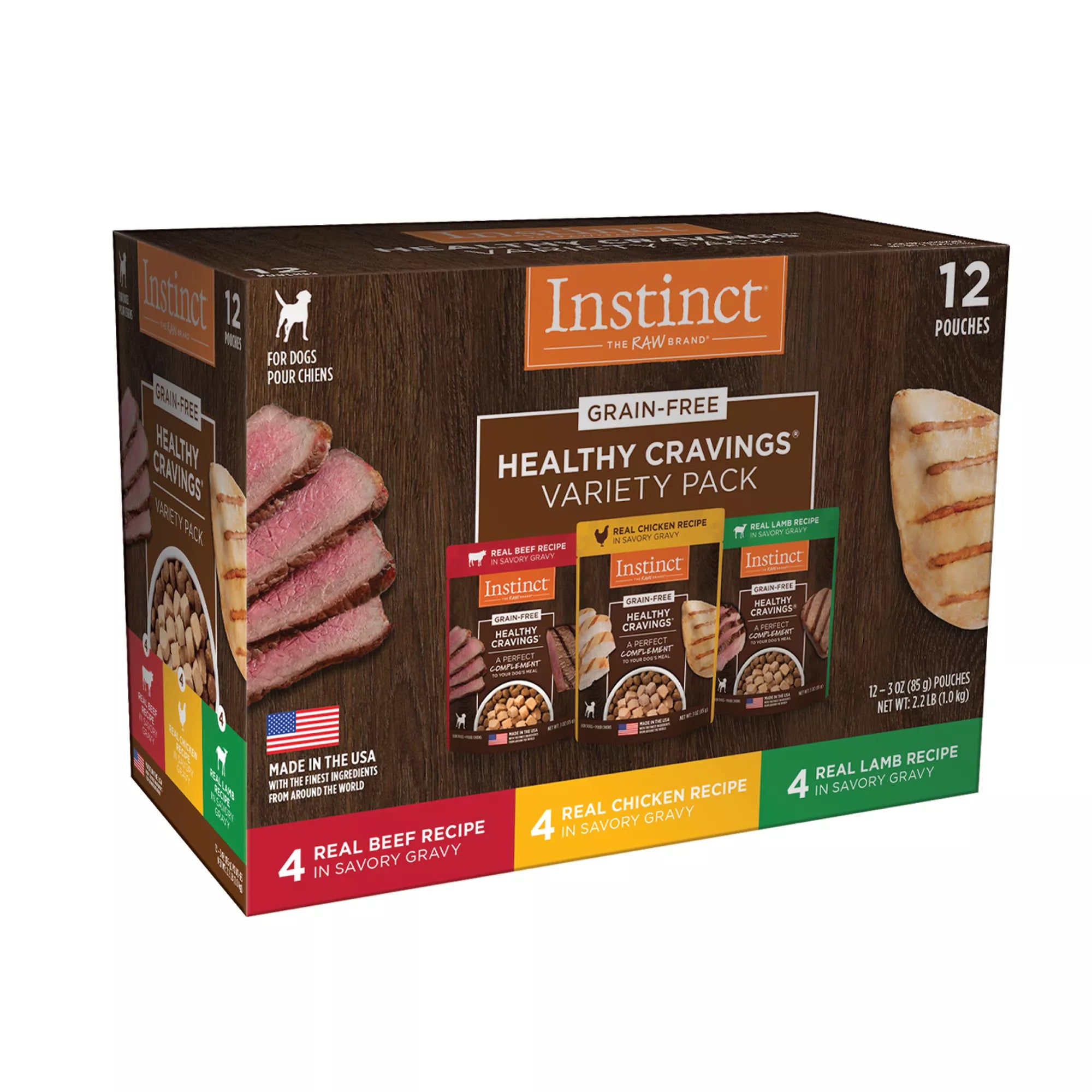 Instinct Healthy Cravings All Life Stage Dog Food Topper - Beef/Chicken/Lamb Pet Food Variety Pack, 12 Count
