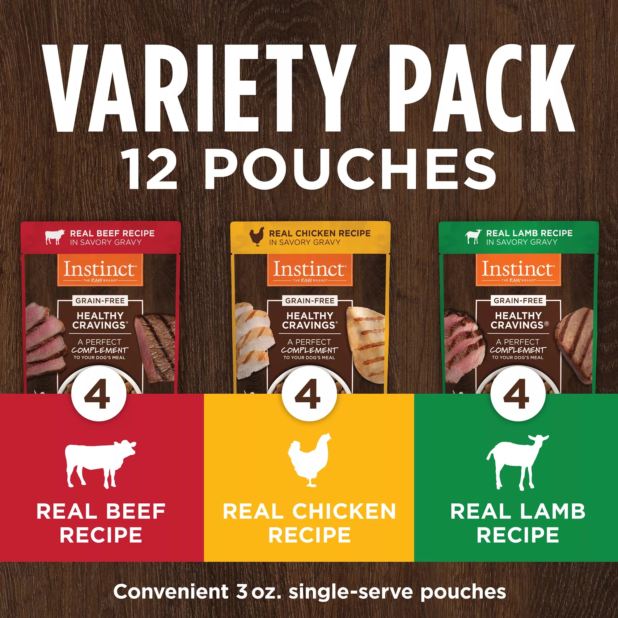 Instinct Healthy Cravings All Life Stage Dog Food Topper - Beef/Chicken/Lamb Pet Food Variety Pack, 12 Count