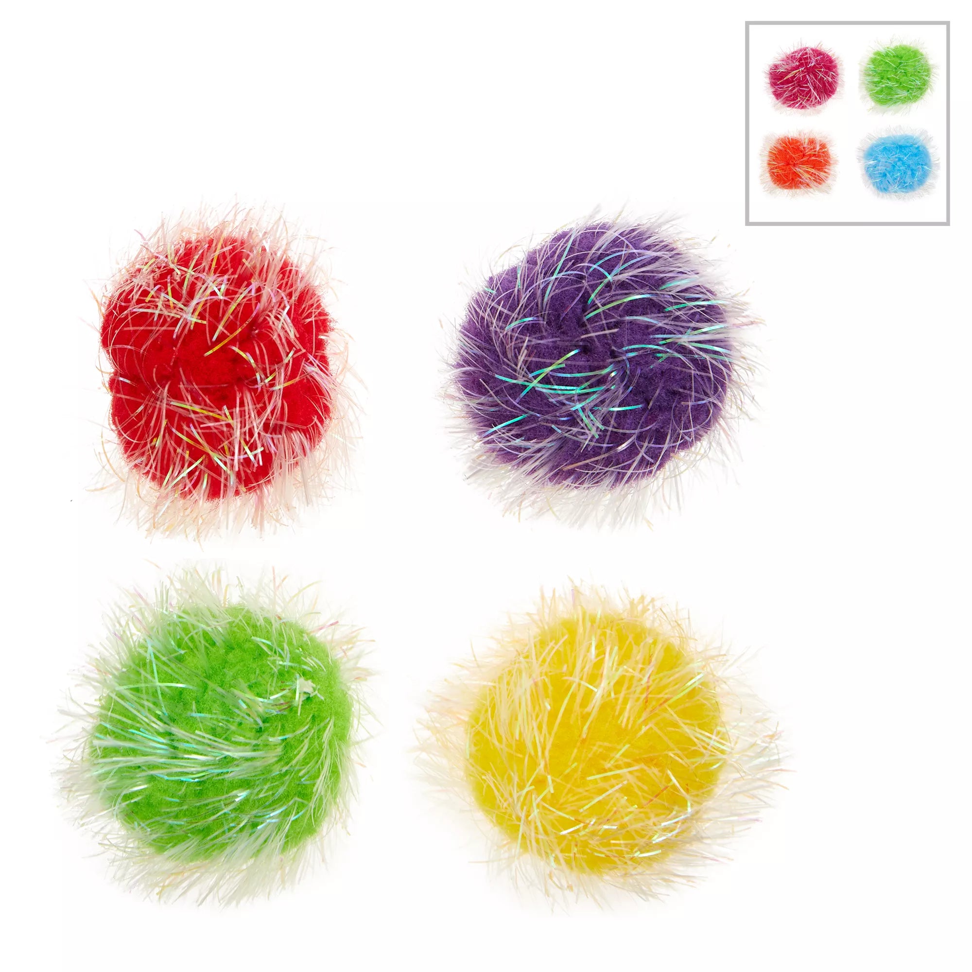 Whisker City Tinsel Balls Cat Toys - 4 Pack (COLOR VARIES)